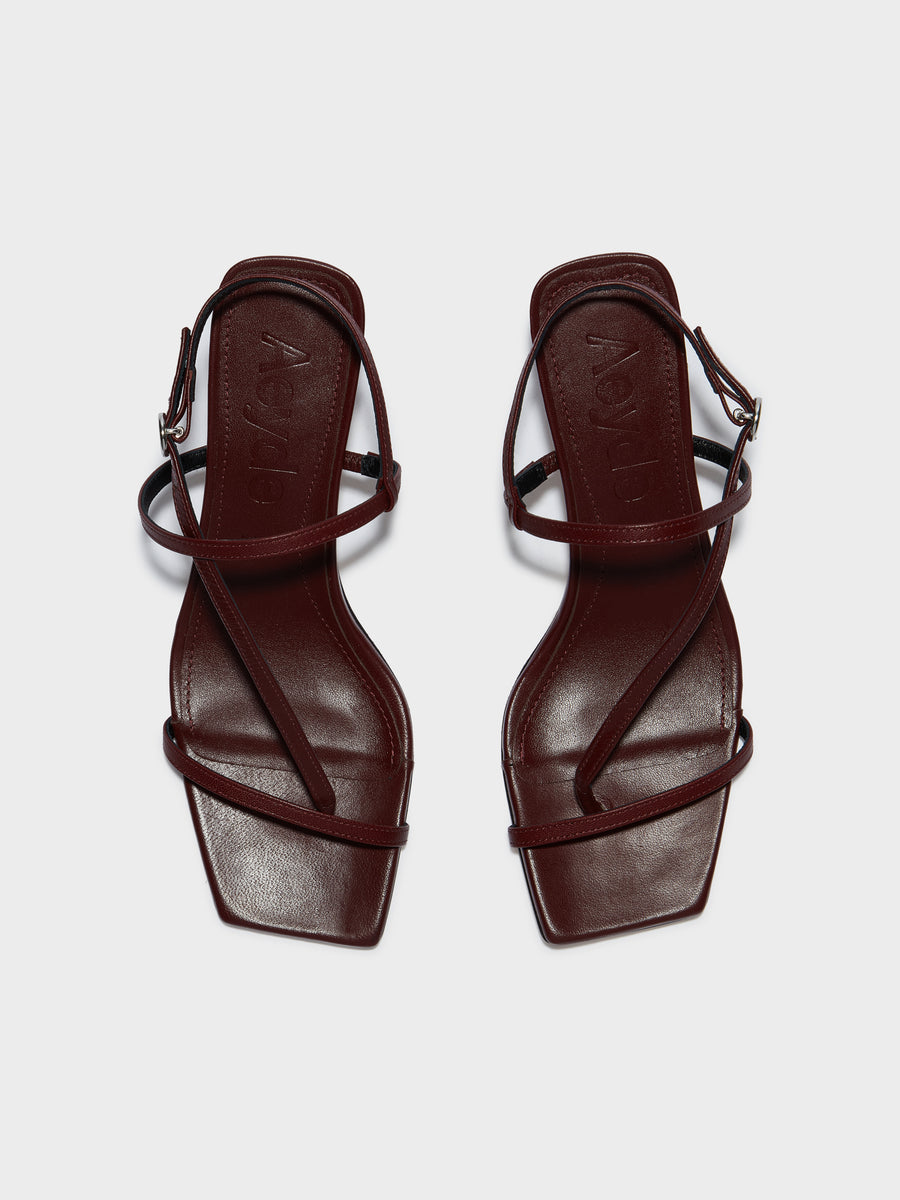 Aeyde | Elise Leather Heeled Sandals for Women | Port Nappa | Square Toe | Mid Heel | Front View