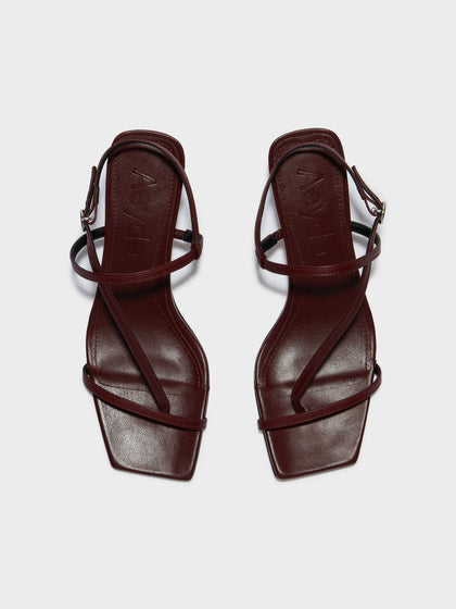 Aeyde | Elise Leather Heeled Sandals for Women | Port Nappa | Square Toe | Mid Heel | Front View