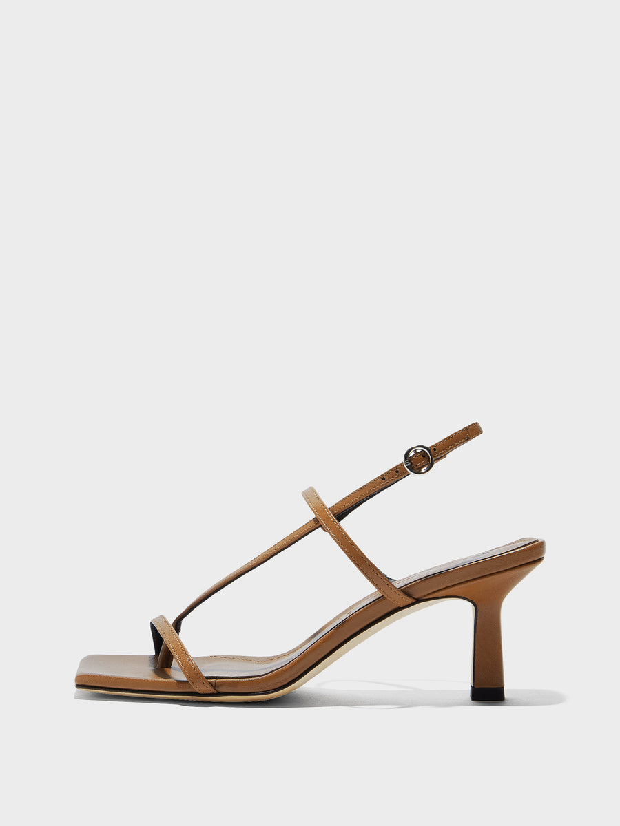 Aeyde | Elise Leather Heeled Sandals for Women | Tobacco Nappa | Square Toe | Mid Heel | Side View