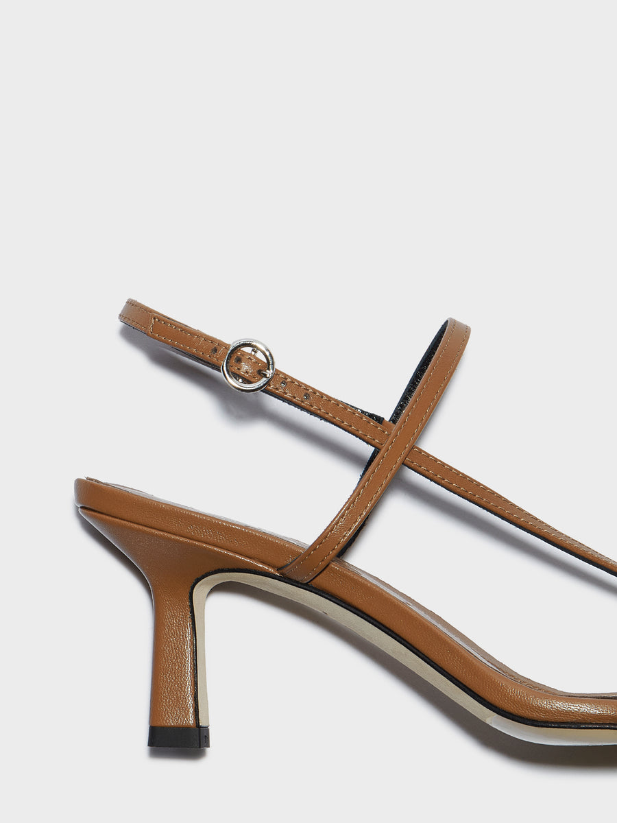 Aeyde | Elise Leather Heeled Sandals for Women | Tobacco Nappa | Square Toe | Mid Heel | Heel Details