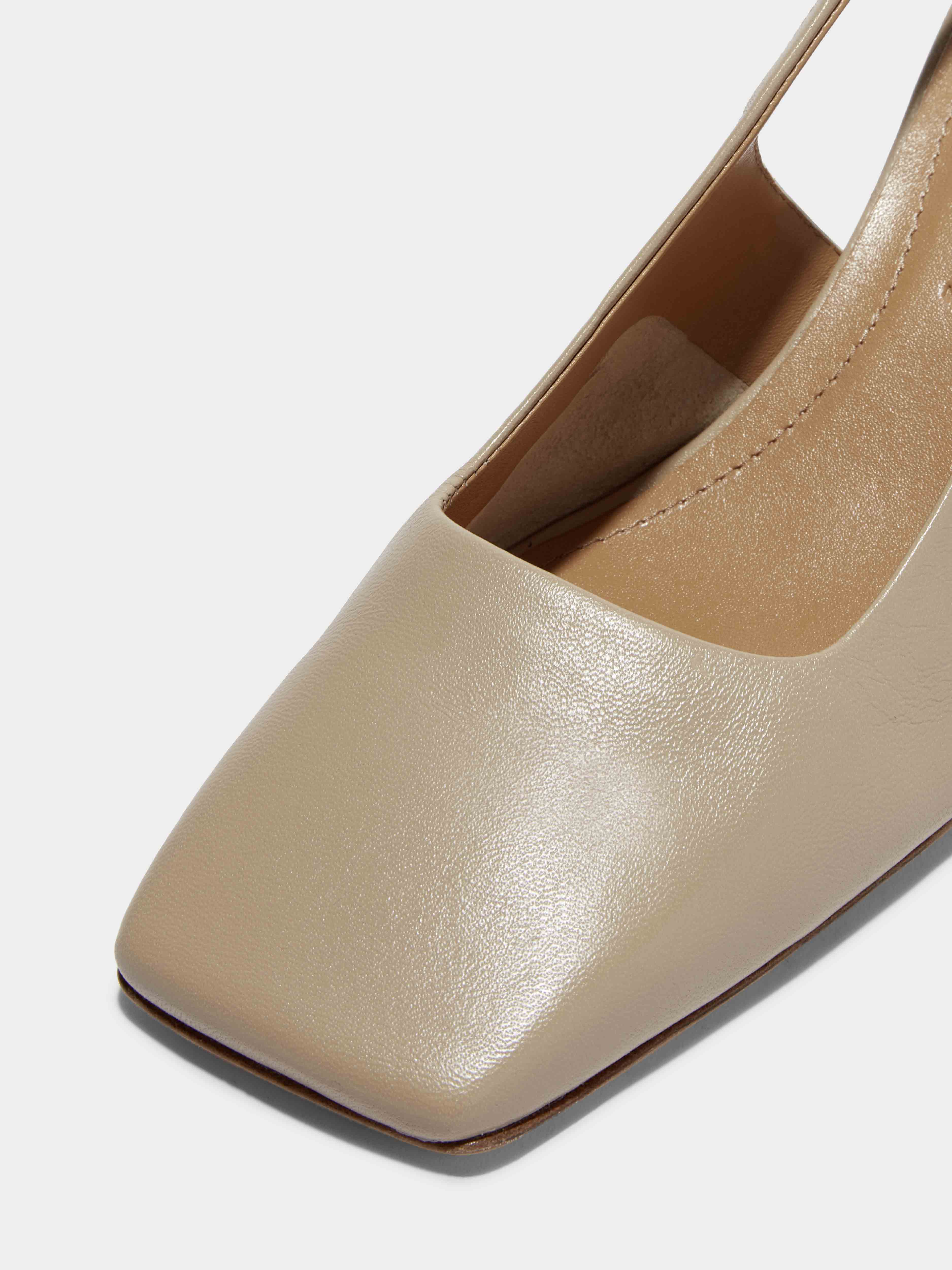 Aeyde | Eliza Leather Slingback Pumps Leather Pumps for Women | Latte Nappa | Square Toe | Mid Heel | Luxury Materials | Handmade in Italy