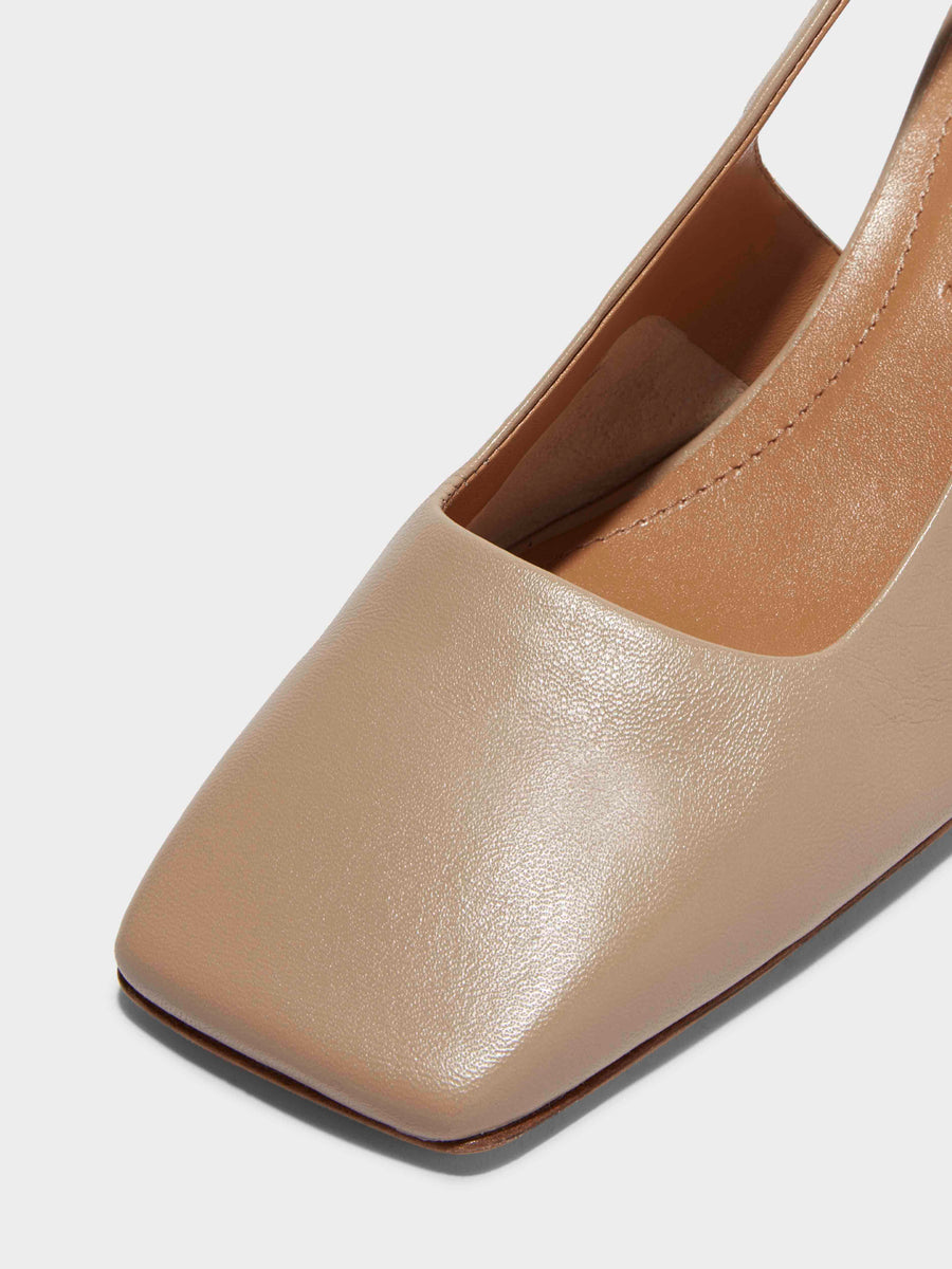 Aeyde | Eliza Leather Slingback Pumps Leather Pumps for Women | Latte Nappa | Square Toe | Mid Heel | Luxury Materials | Handmade in Italy