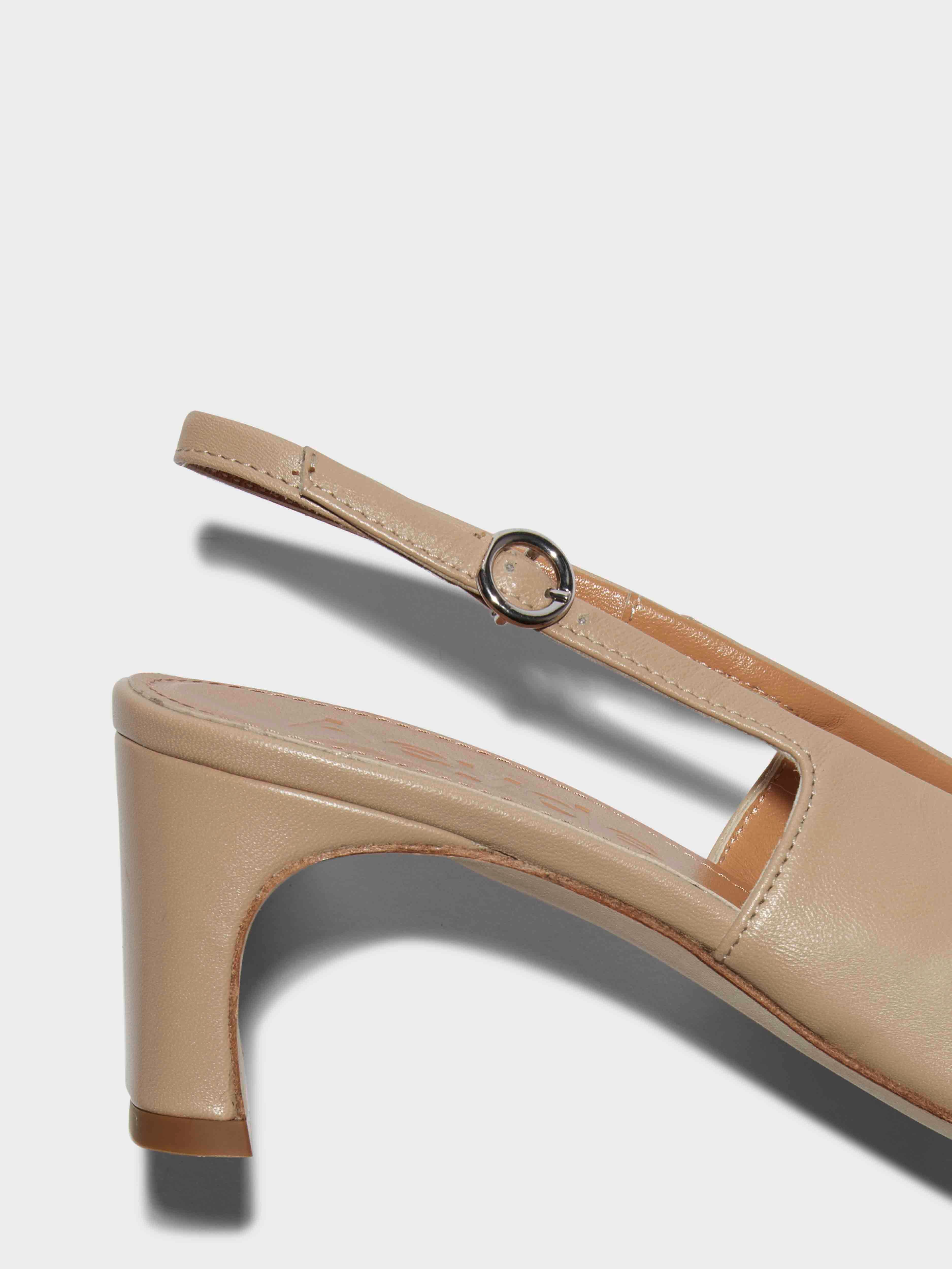 Aeyde | Eliza Leather Slingback Pumps Leather Pumps for Women | Latte Nappa | Square Toe | Mid Heel | Heel Details