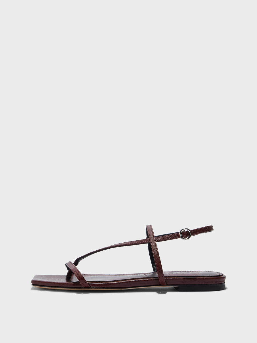 Aeyde | Ella Leather Flat Sandals for Women | Port Nappa | Square Toe | Flat Heel | Side View