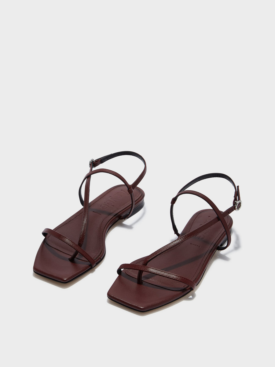 Aeyde | Ella Leather Flat Sandals for Women | Port Nappa | Square Toe | Flat Heel | Luxury Materials | Handmade in Italy