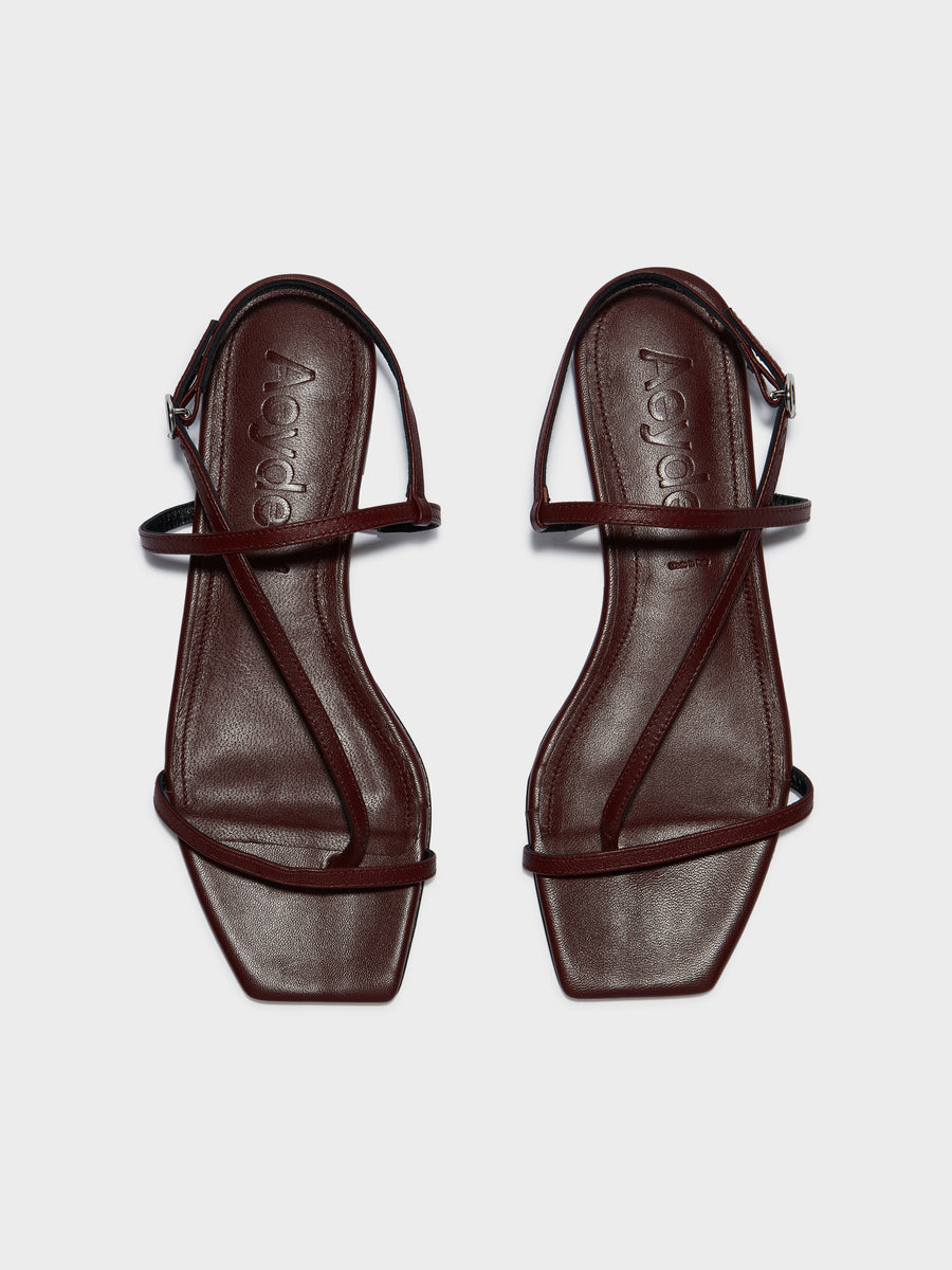 Aeyde | Ella Leather Flat Sandals for Women | Port Nappa | Square Toe | Flat Heel | Front View