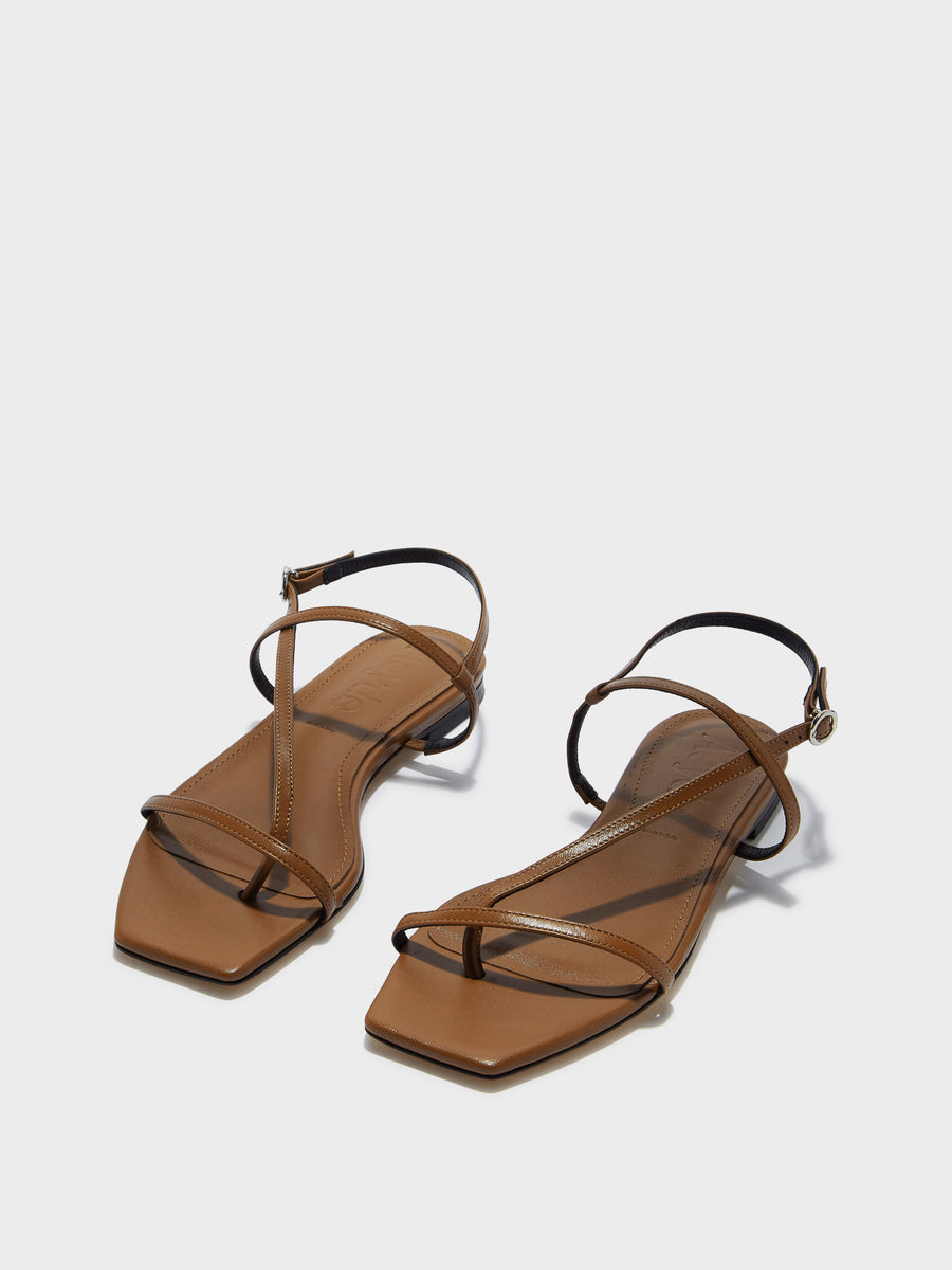 Aeyde | Ella Leather Flat Sandals for Women | Tobacco Nappa | Square Toe | Flat Heel | Luxury Materials | Handmade in Italy