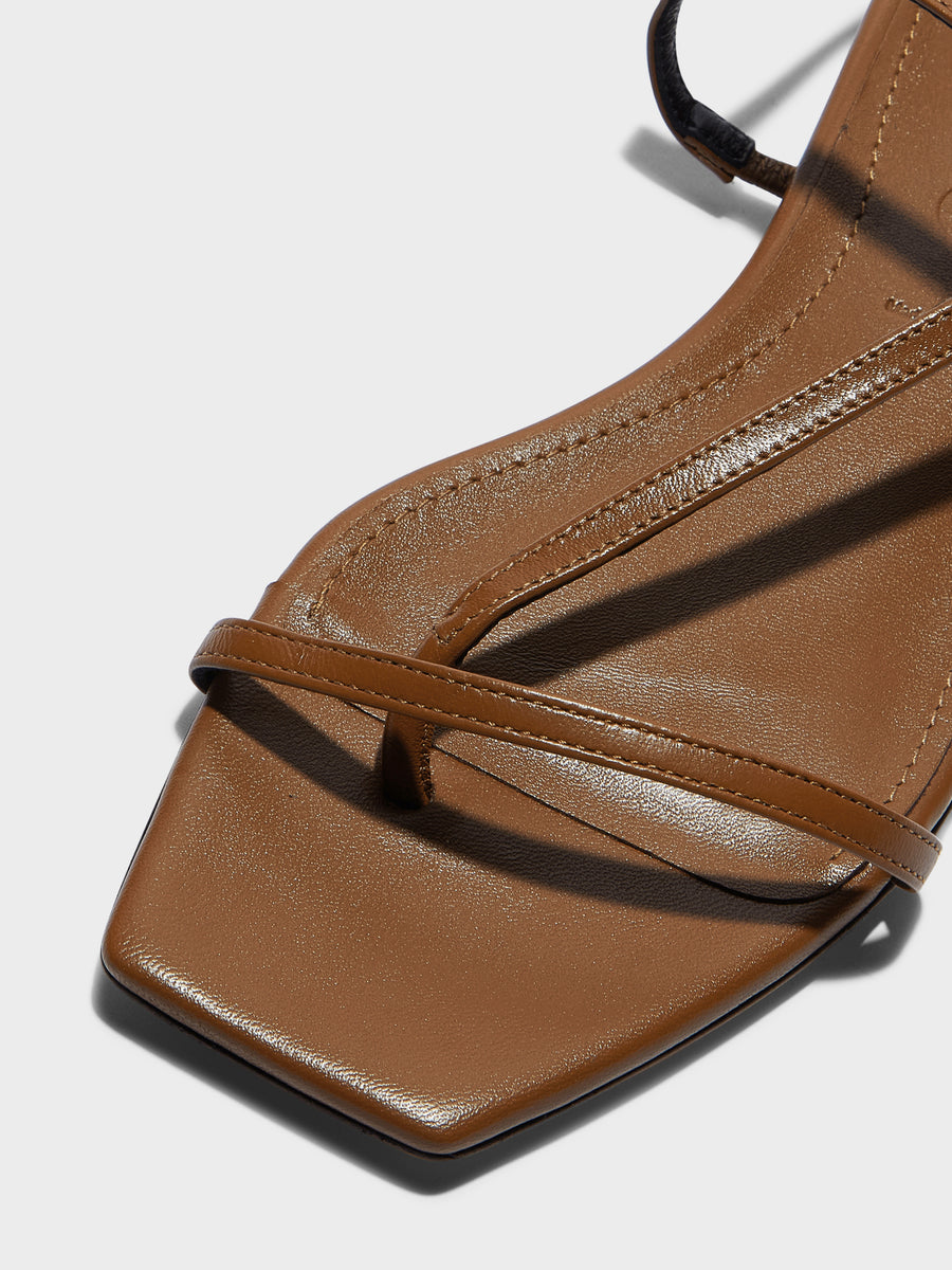 Aeyde | Ella Leather Flat Sandals for Women | Tobacco Nappa | Square Toe | Flat Heel | Heel Details