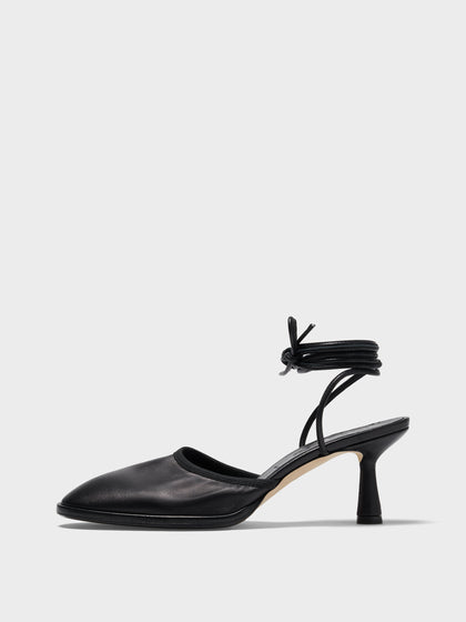 Aeyde | Farah Glove Leather Heeled Sandals for Women | Black Nappa | Round Toe | Mid Heel | Side View