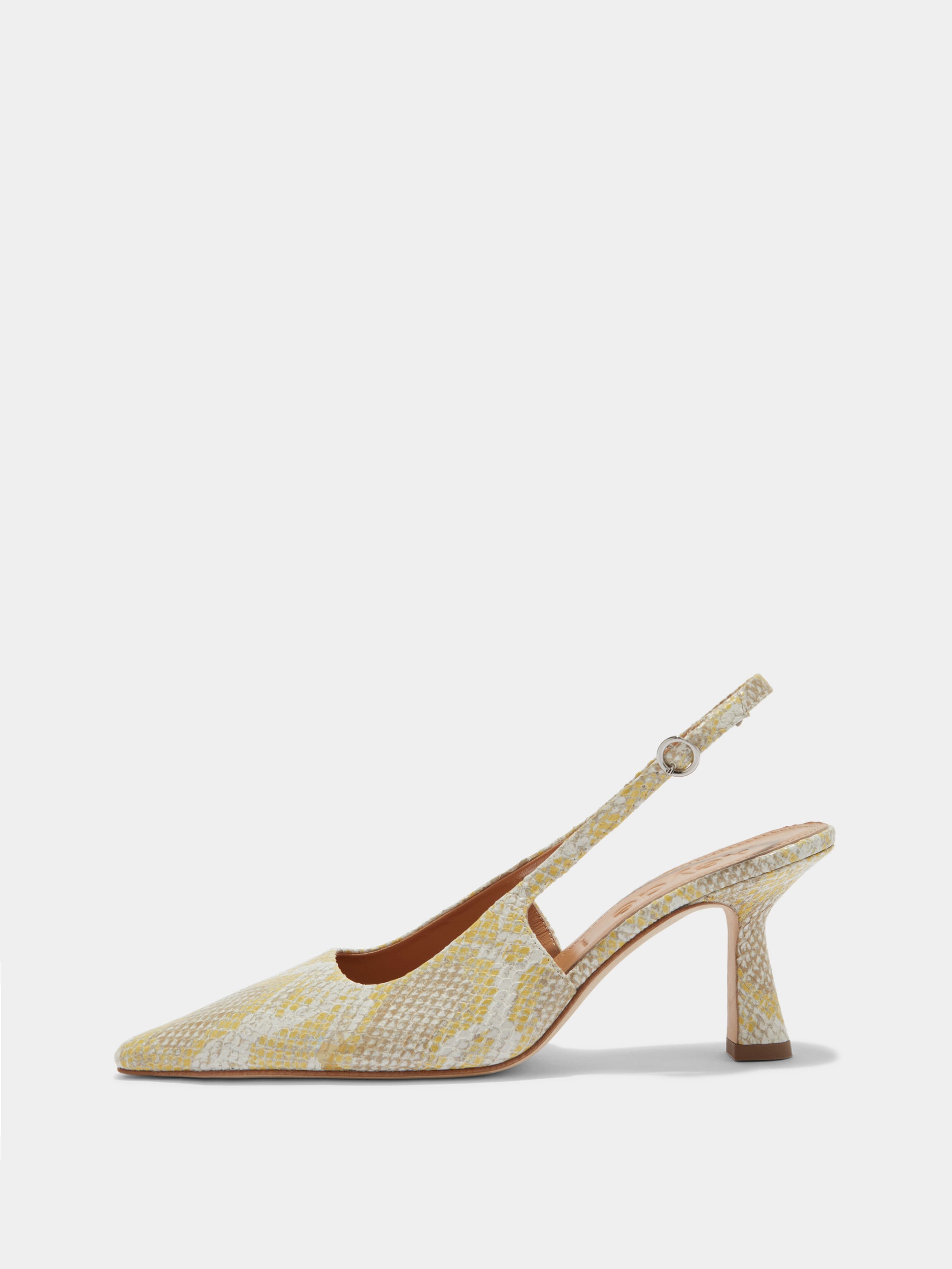 Aeyde | Fernanda Leather Slingback Pumps Leather Pumps for Women | Yellow Snake | Pointed Toe | High Heel | Side View