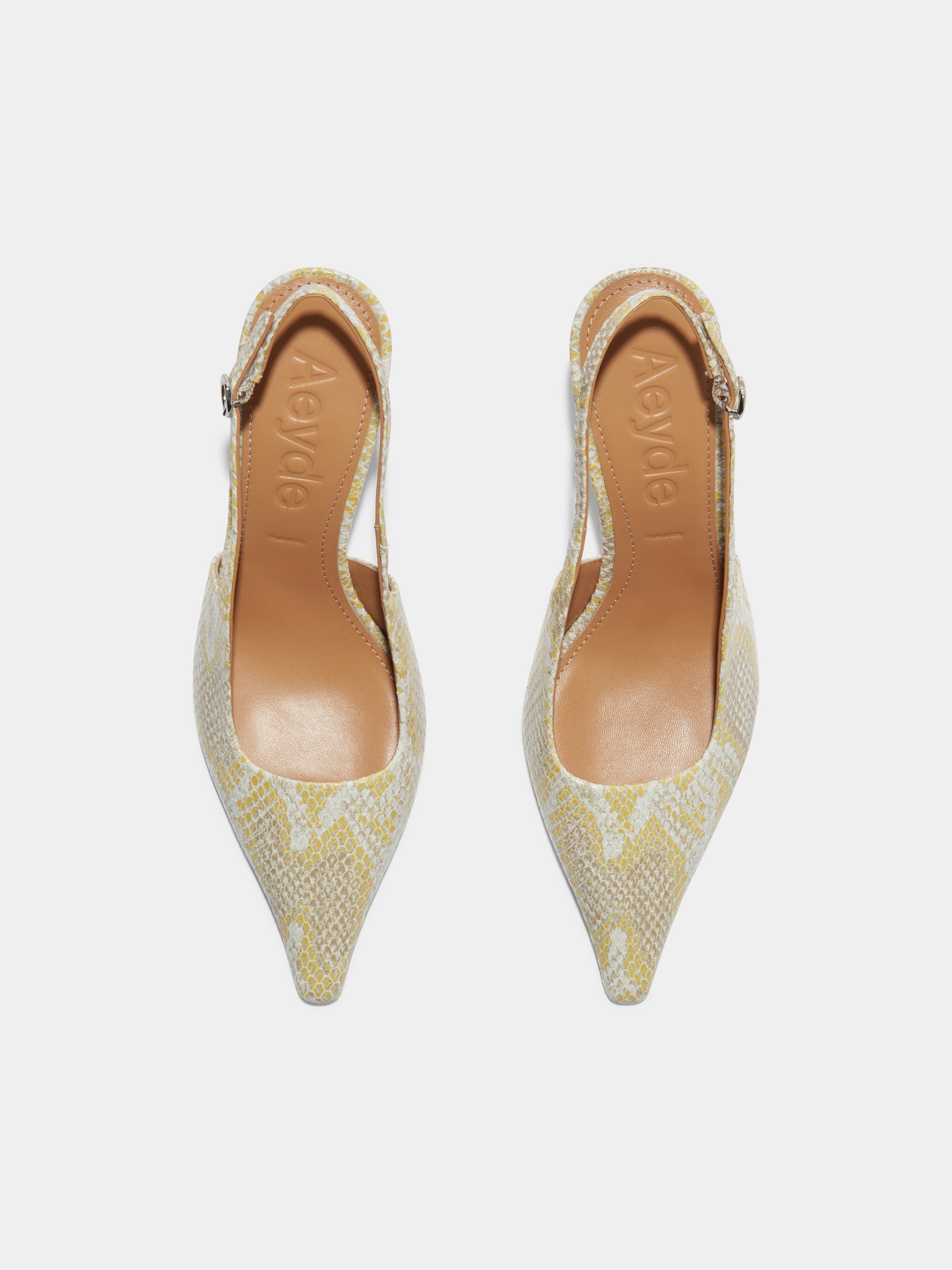 Aeyde | Fernanda Leather Slingback Pumps Leather Pumps for Women | Yellow Snake | Pointed Toe | High Heel | Front View