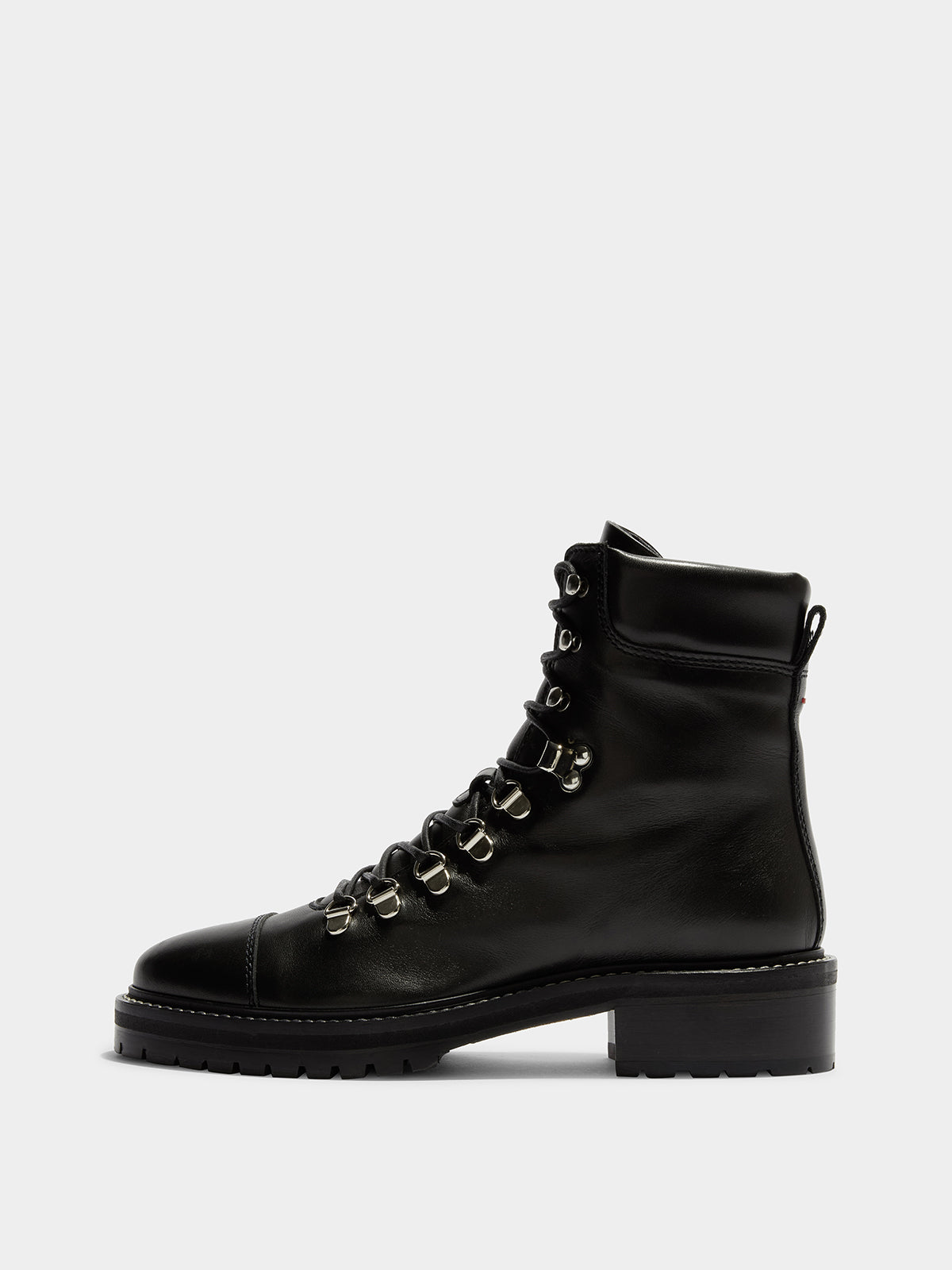 Aeyde | Fiona Leather Hiking Boots Leather Ankle Boots for Women | Black Calf | Round Toe | Mid Heel | Side View