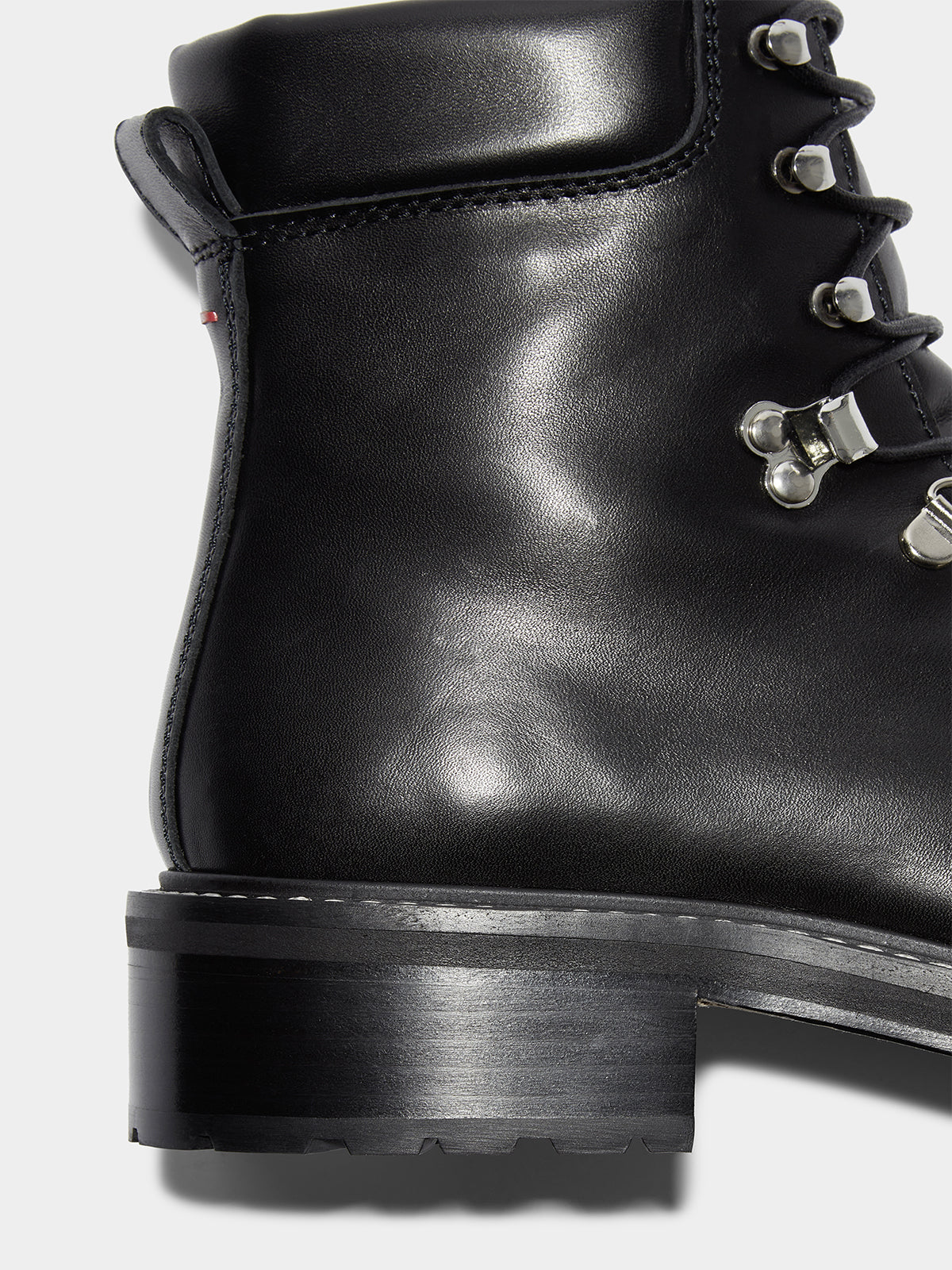 Aeyde | Fiona Leather Hiking Boots Leather Ankle Boots for Women | Black Calf | Round Toe | Mid Heel | Heel Details