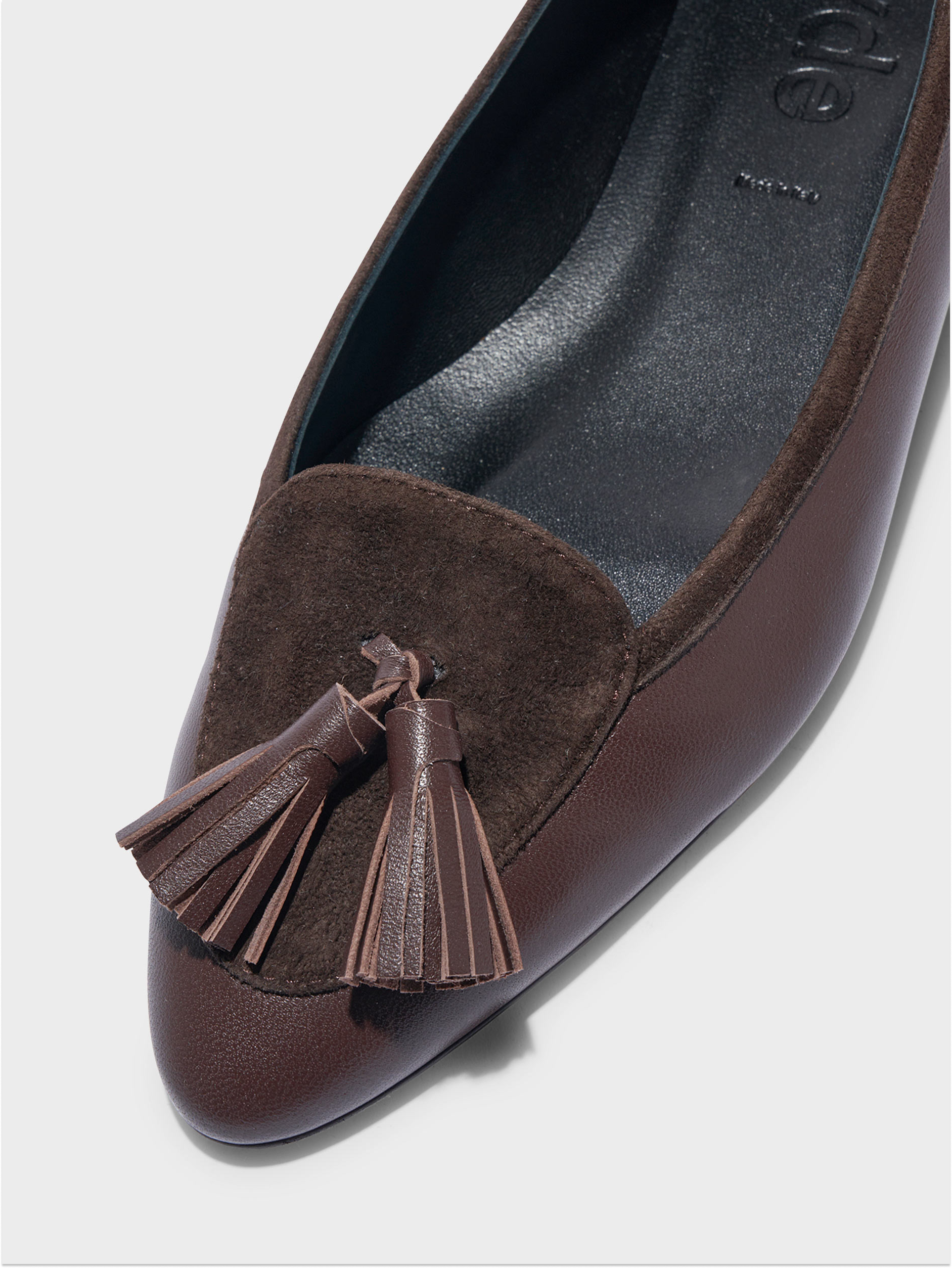 Aeyde | Floris Tassel Flats Leather Flats for Women | Moka Nappa/Suede | Round Toe | Flat Heel | Heel Details