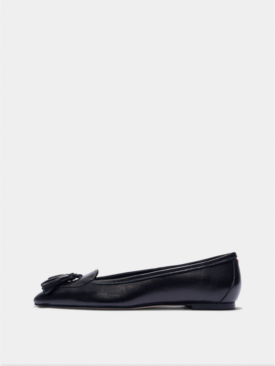 Aeyde | Floris Tassel Flats Leather Flats for Women | Black Nappa | Round Toe | Flat Heel | Side View