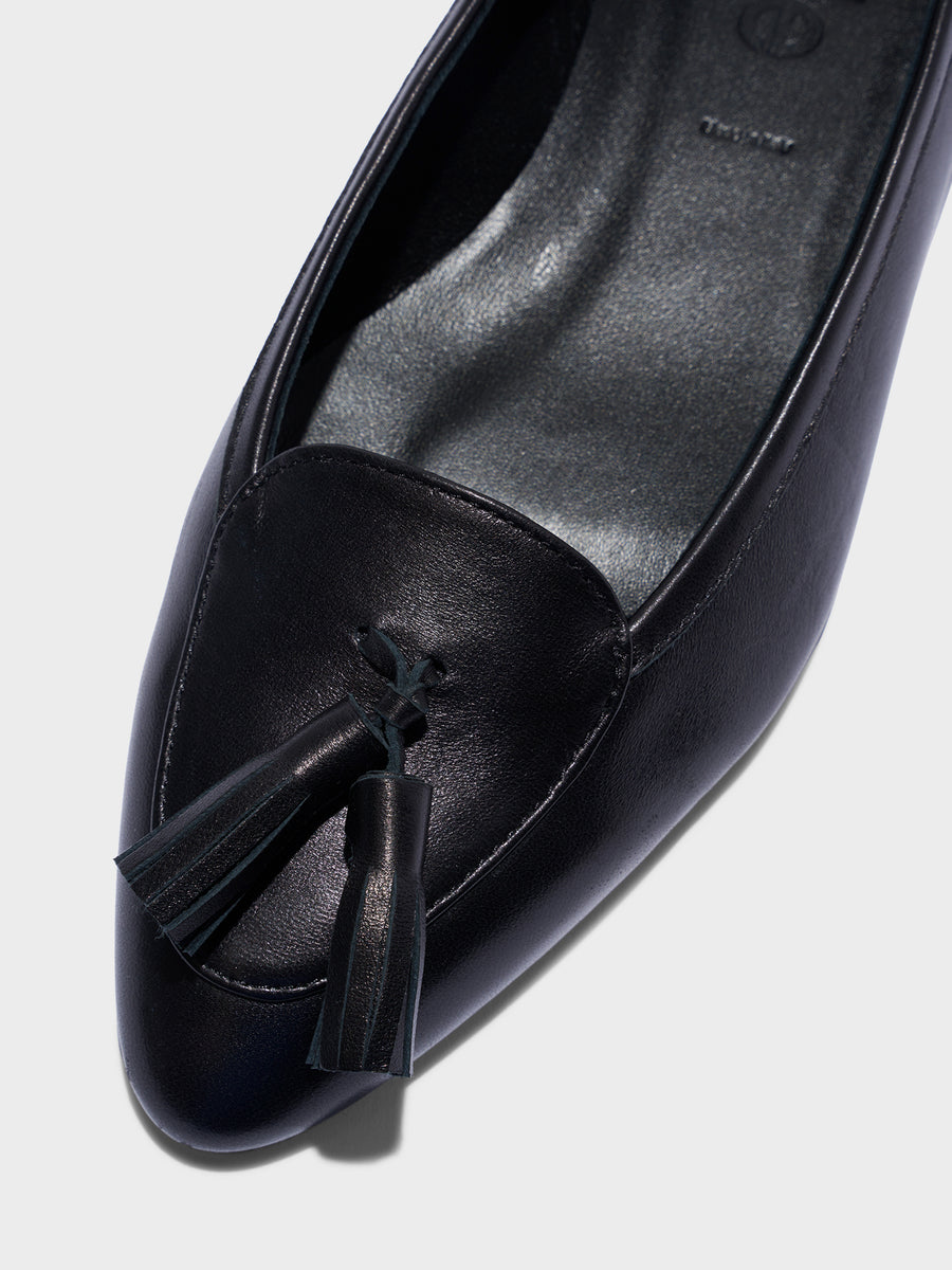 Aeyde | Floris Tassel Flats Leather Flats for Women | Black Nappa | Round Toe | Flat Heel | Heel Details