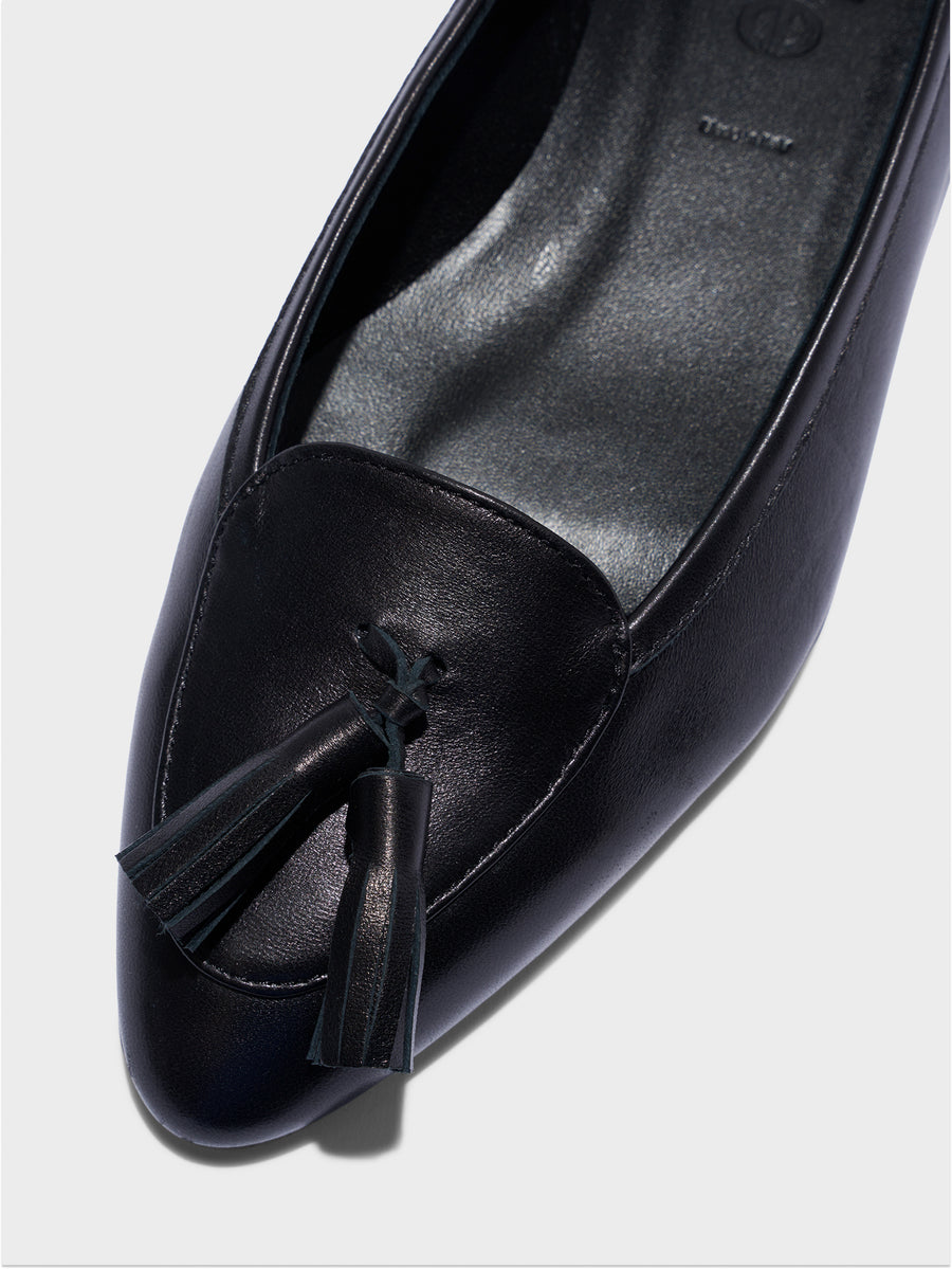 Aeyde | Floris Tassel Flats Leather Flats for Women | Black Nappa | Round Toe | Flat Heel | Heel Details