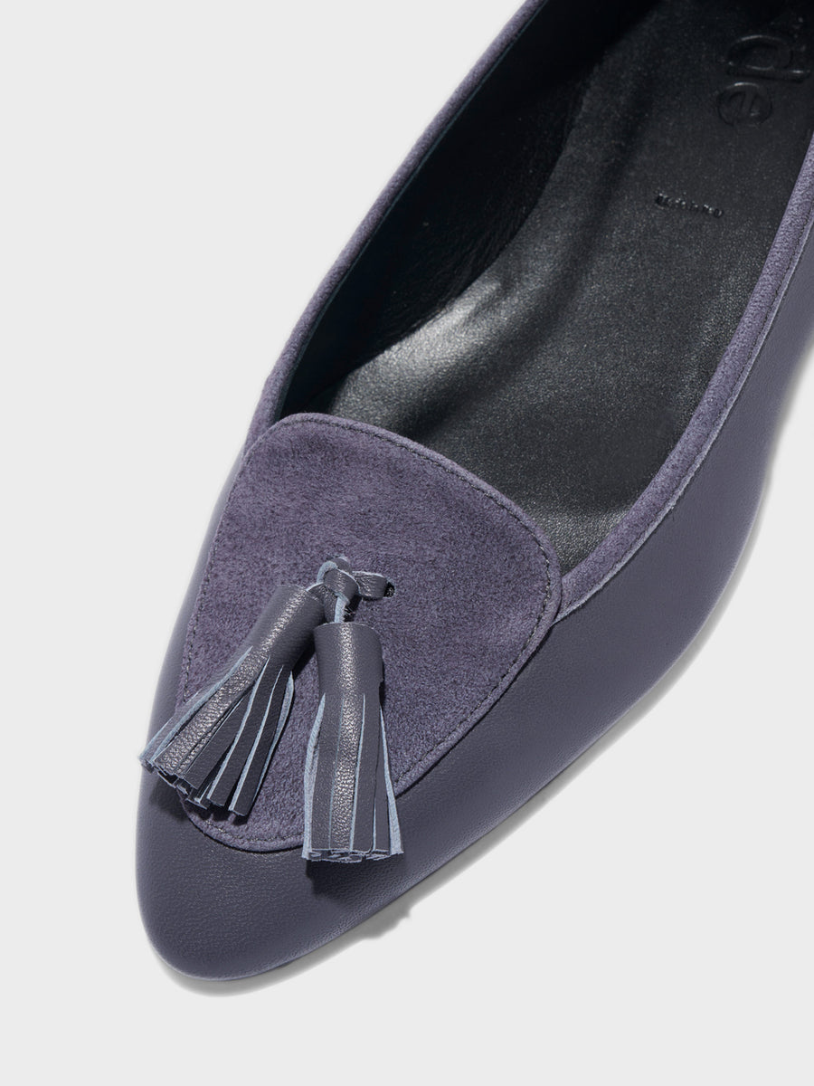 Aeyde | Floris Tassel Flats Leather Flats for Women | Dusty Purple Nappa/Suede | Round Toe | Flat Heel | Heel Details