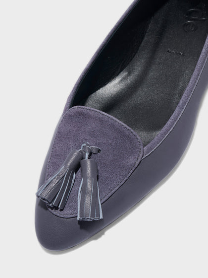Aeyde | Floris Tassel Flats Leather Flats for Women | Dusty Purple Nappa/Suede | Round Toe | Flat Heel | Heel Details