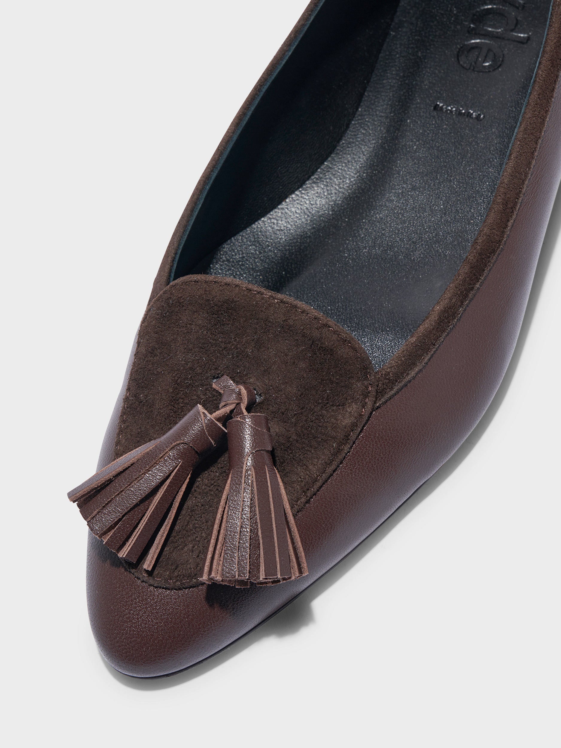 Aeyde | Floris Tassel Flats Leather Flats for Women | Moka Nappa/Suede | Round Toe | Flat Heel | Heel Details
