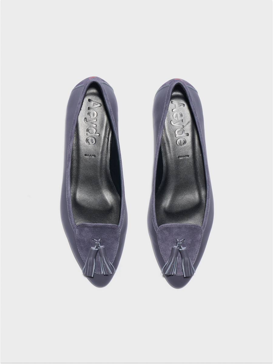 Aeyde | Floris Tassel Flats Leather Flats for Women | Dusty Purple Nappa/Suede | Round Toe | Flat Heel | Front View