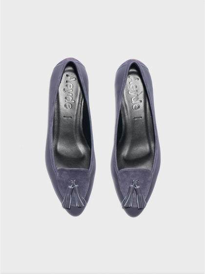 Aeyde | Floris Tassel Flats Leather Flats for Women | Dusty Purple Nappa/Suede | Round Toe | Flat Heel | Front View