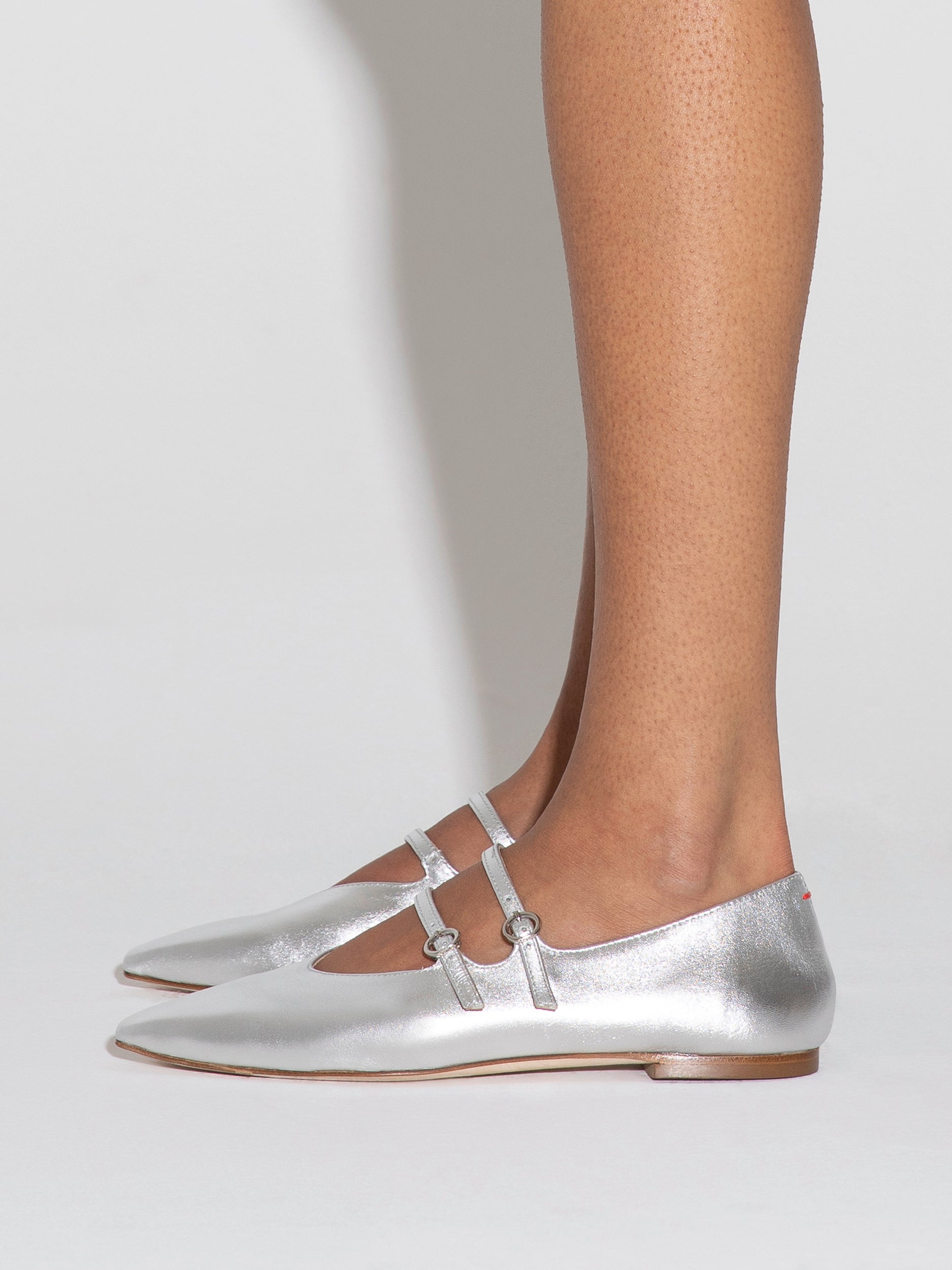 Aeyde | Franny Leather Flats Leather Flats for Women | Silver Nappa | Square Toe | Flat Heel | How to Style
