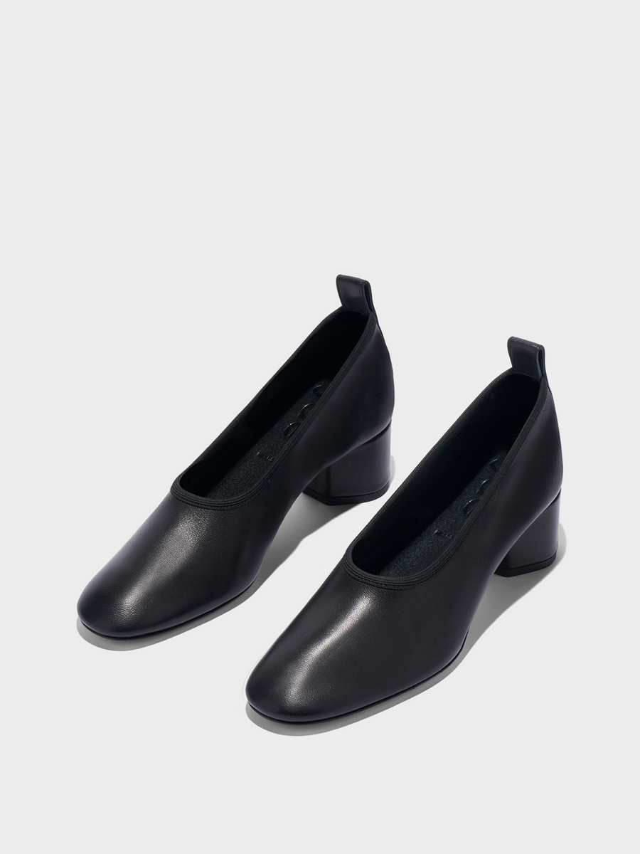 Aeyde | Gemma Leather Pumps for Women | Black Nappa | Round Toe | Low Heel | Luxury Materials | Handmade in Italy