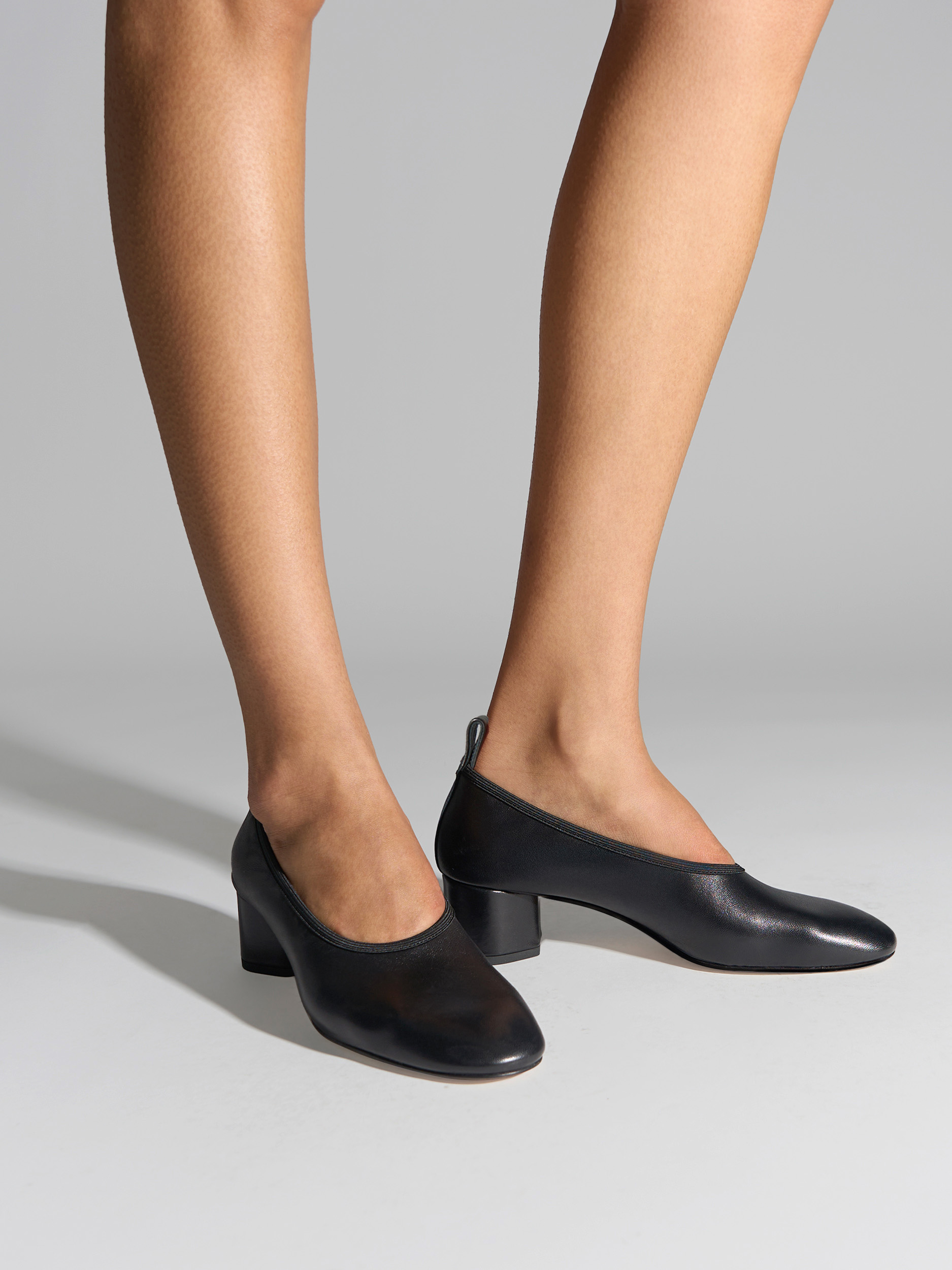 Aeyde | Gemma Leather Pumps for Women | Black Nappa | Round Toe | Low Heel | On Feet