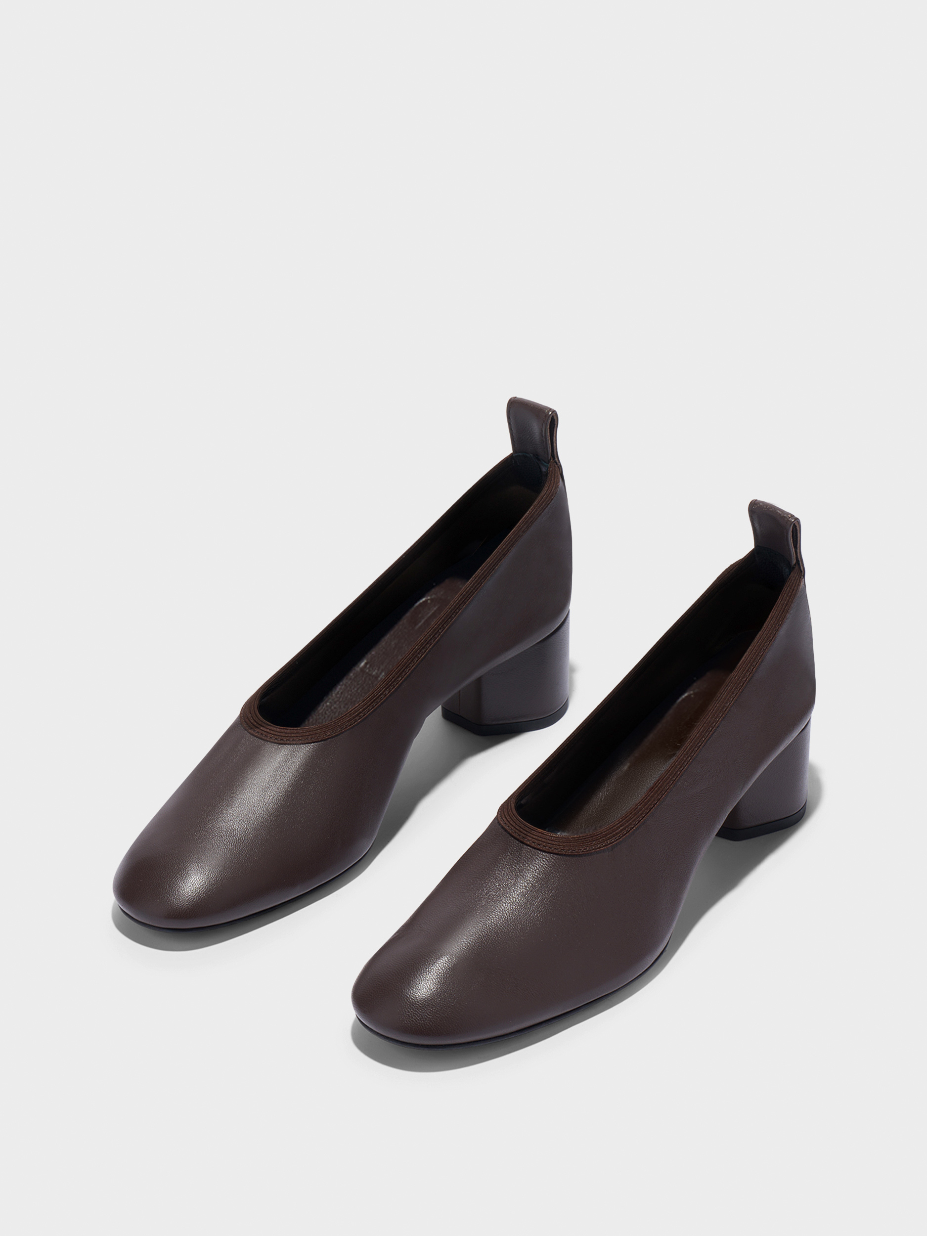 Aeyde | Gemma Leather Pumps for Women | Moka Nappa | Round Toe | Low Heel | Luxury Materials | Handmade in Italy