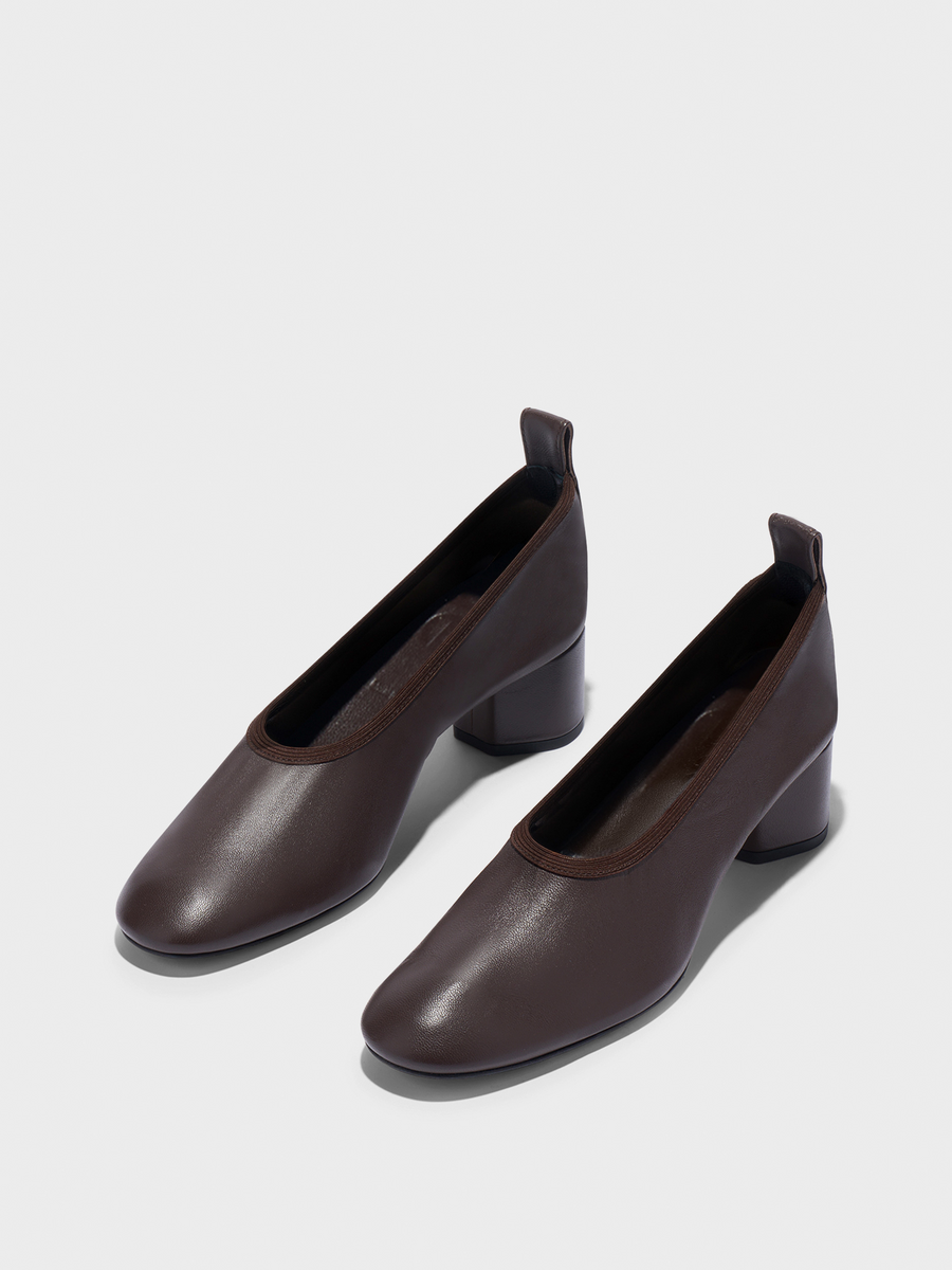 Aeyde | Gemma Leather Pumps for Women | Moka Nappa | Round Toe | Low Heel | Luxury Materials | Handmade in Italy