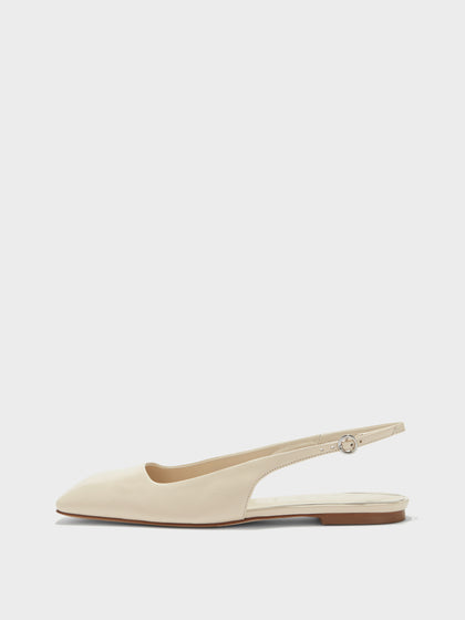Aeyde | Geraldine Leather Slingback Flats Leather Flats for Women | Creamy Nappa | Square Toe | Flat Heel | Side View