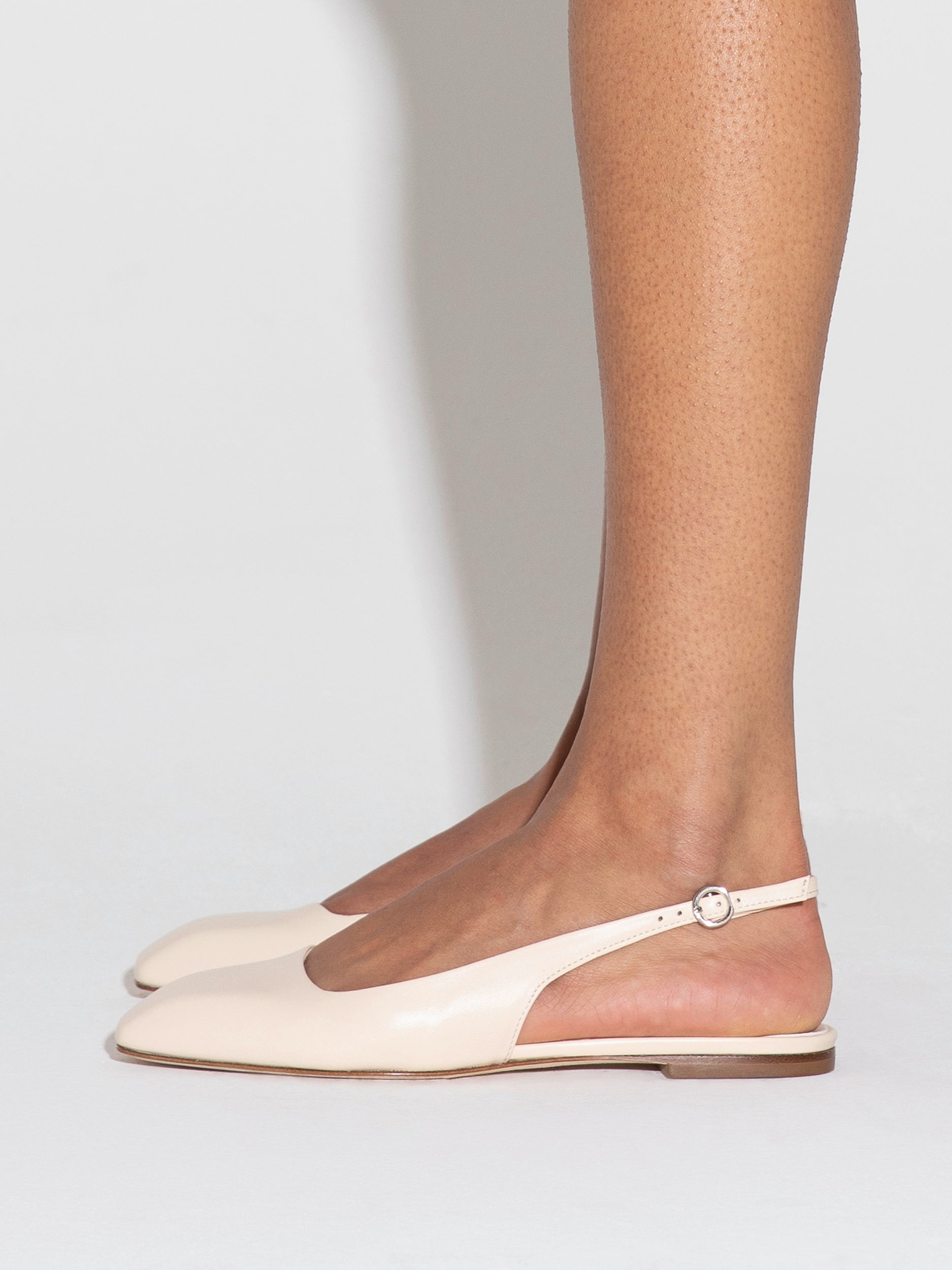 Aeyde | Geraldine Leather Slingback Flats Leather Flats for Women | Creamy Nappa | Square Toe | Flat Heel | How to Style