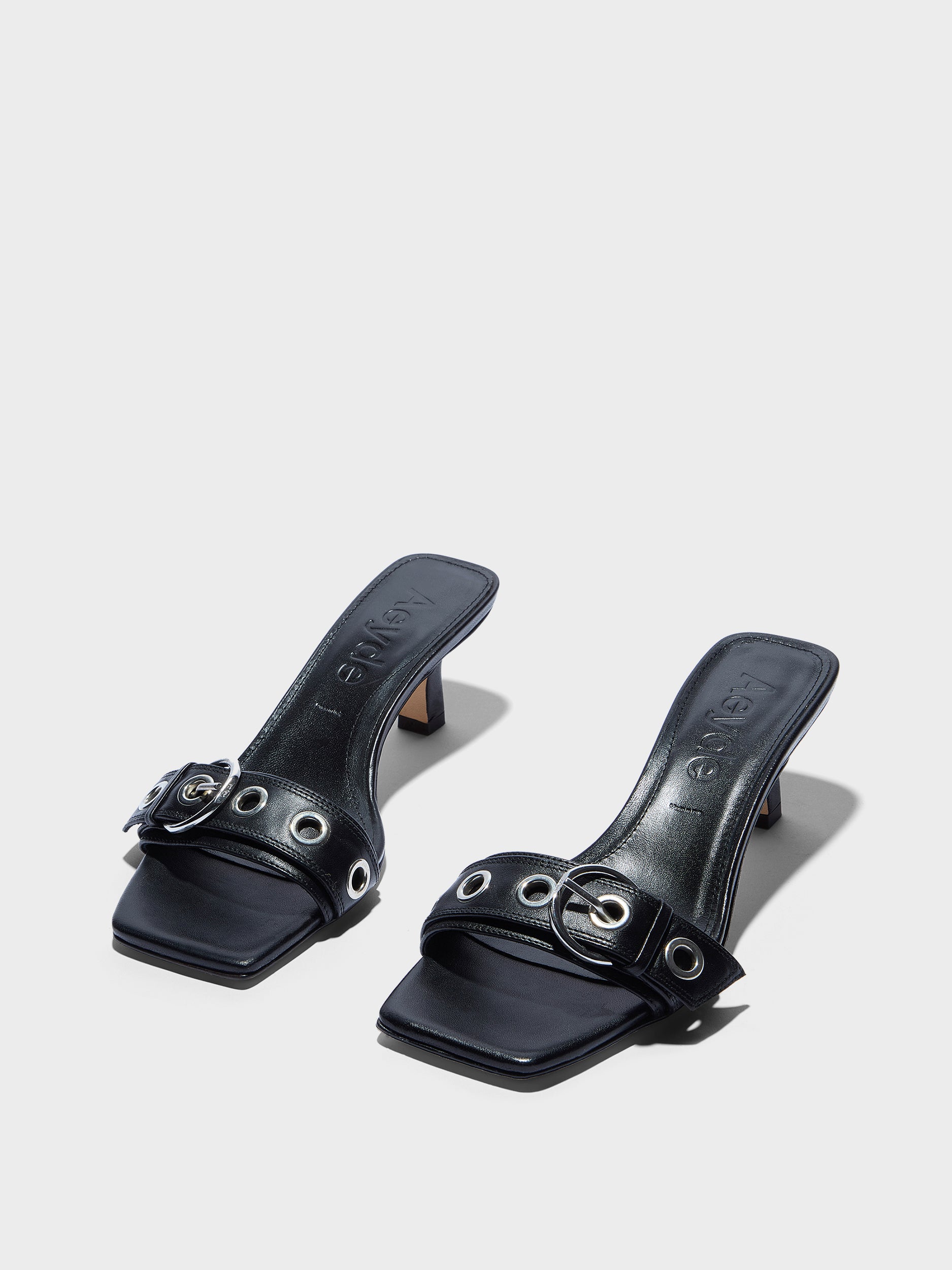 Aeyde | Gilly Leather Heeled Sandals for Women | Black Nappa | Square Toe | Mid Heel | Luxury Materials | Handmade in Italy