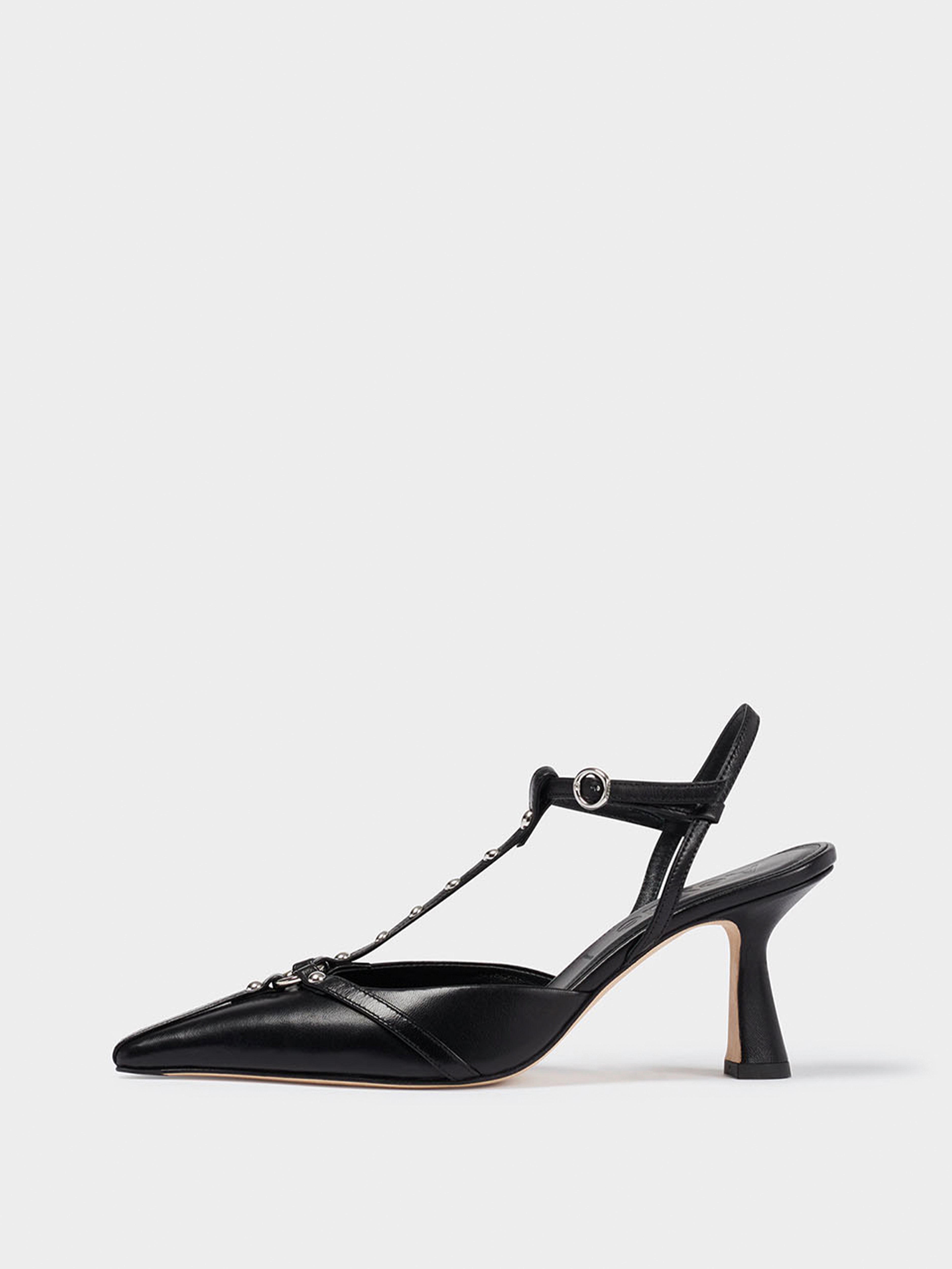 Aeyde | Saskia Leather Pumps for Women | Black Nappa | Square Toe | High Heel | Side View