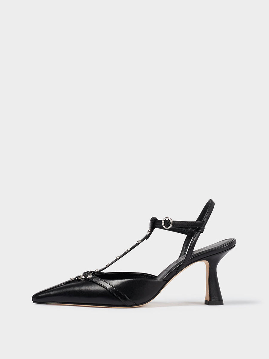 Aeyde | Saskia Leather Pumps for Women | Black Nappa | Square Toe | High Heel | Side View