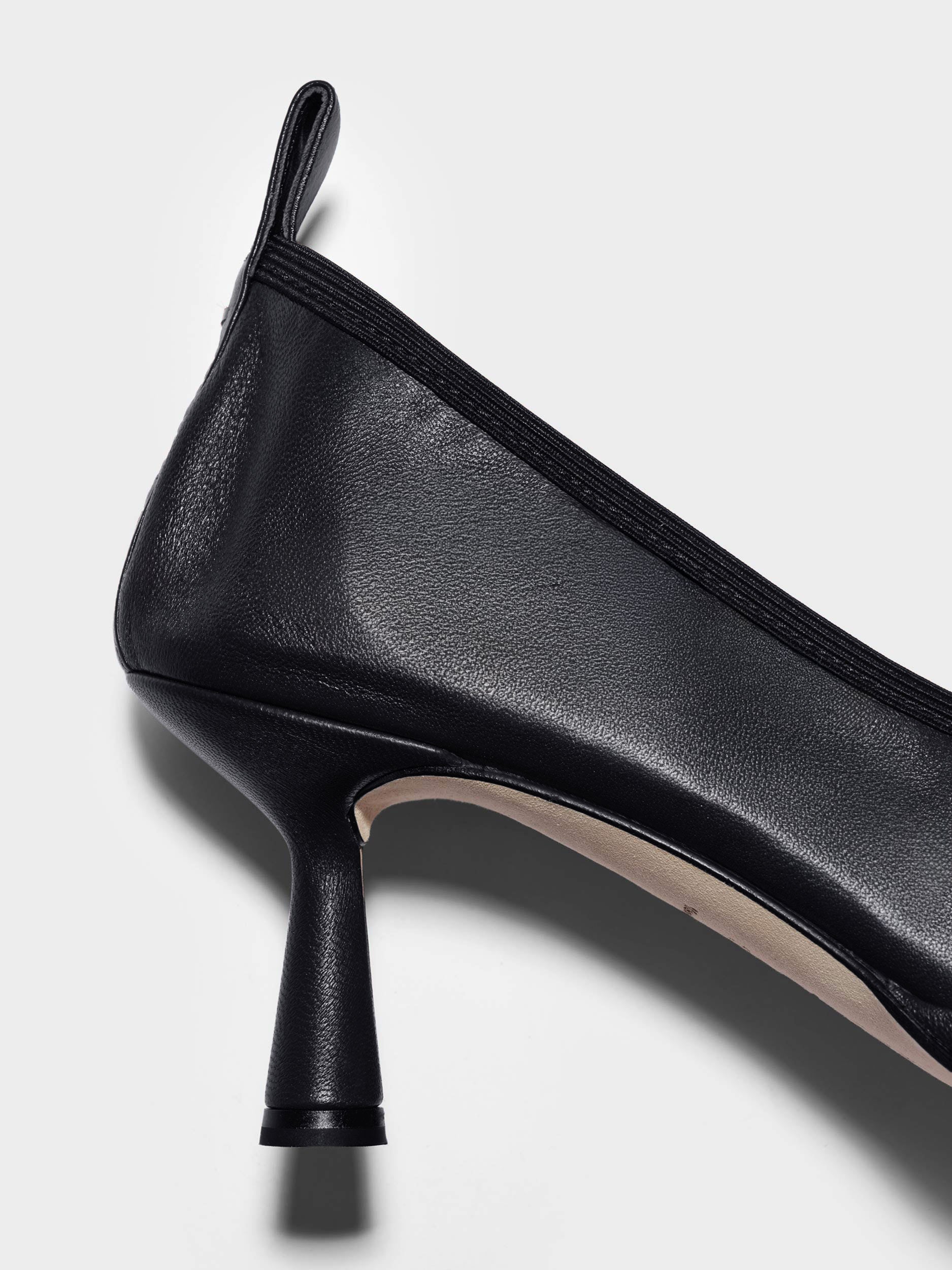 Aeyde | Giulia Stiletto Pumps Leather Pumps for Women | Black Nappa | Round Toe | Mid Heel | Heel Details