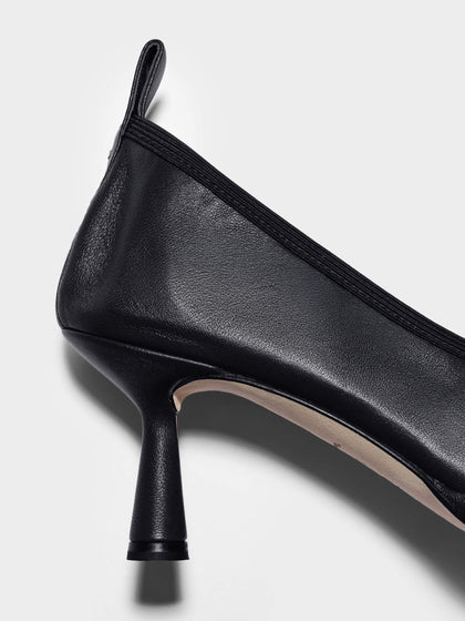 Aeyde | Giulia Stiletto Pumps Leather Pumps for Women | Black Nappa | Round Toe | Mid Heel | Heel Details