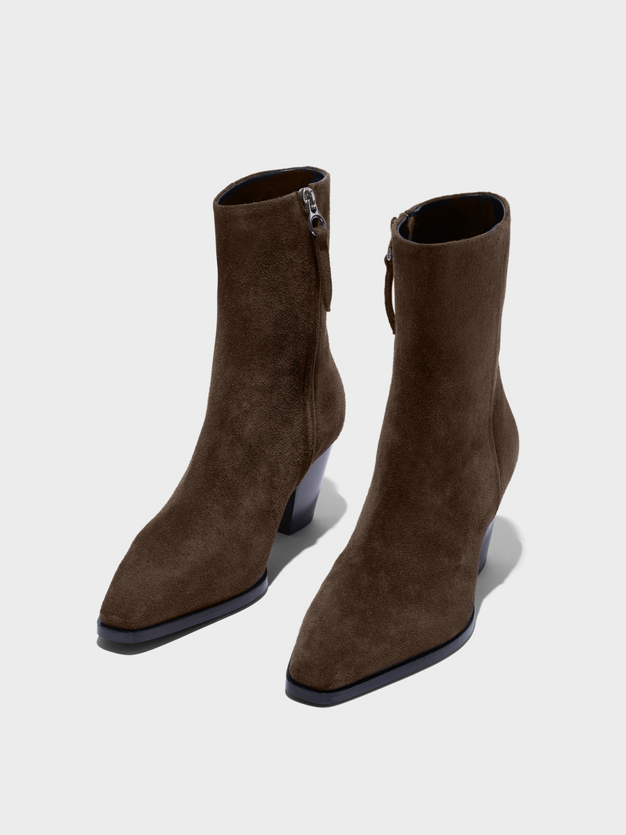 Aeyde | Hedvig Cowboy Ankle Boots Leather Ankle Boots for Women | Moka Suede | Square Toe | High Heel | Luxury Materials | Handmade in Italy