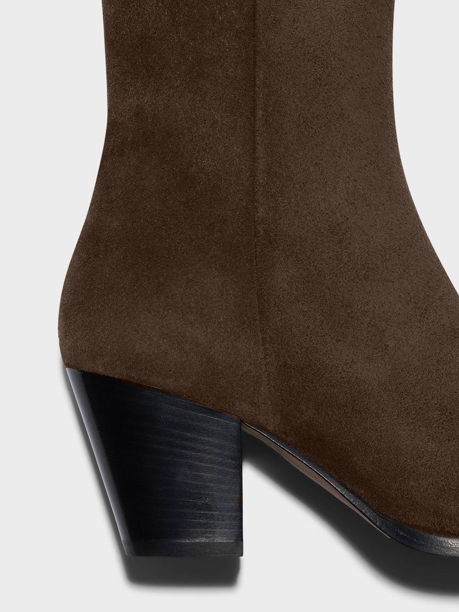 Aeyde | Hedvig Cowboy Ankle Boots Leather Ankle Boots for Women | Moka Suede | Square Toe | High Heel | Front View