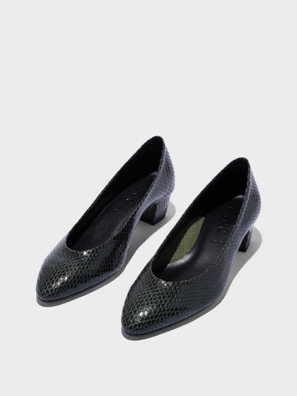 Aeyde | Helia Low-Cut Pumps Leather Pumps for Women | Moss Mini snake | Round Toe | Low Heel | Luxury Materials | Handmade in Italy