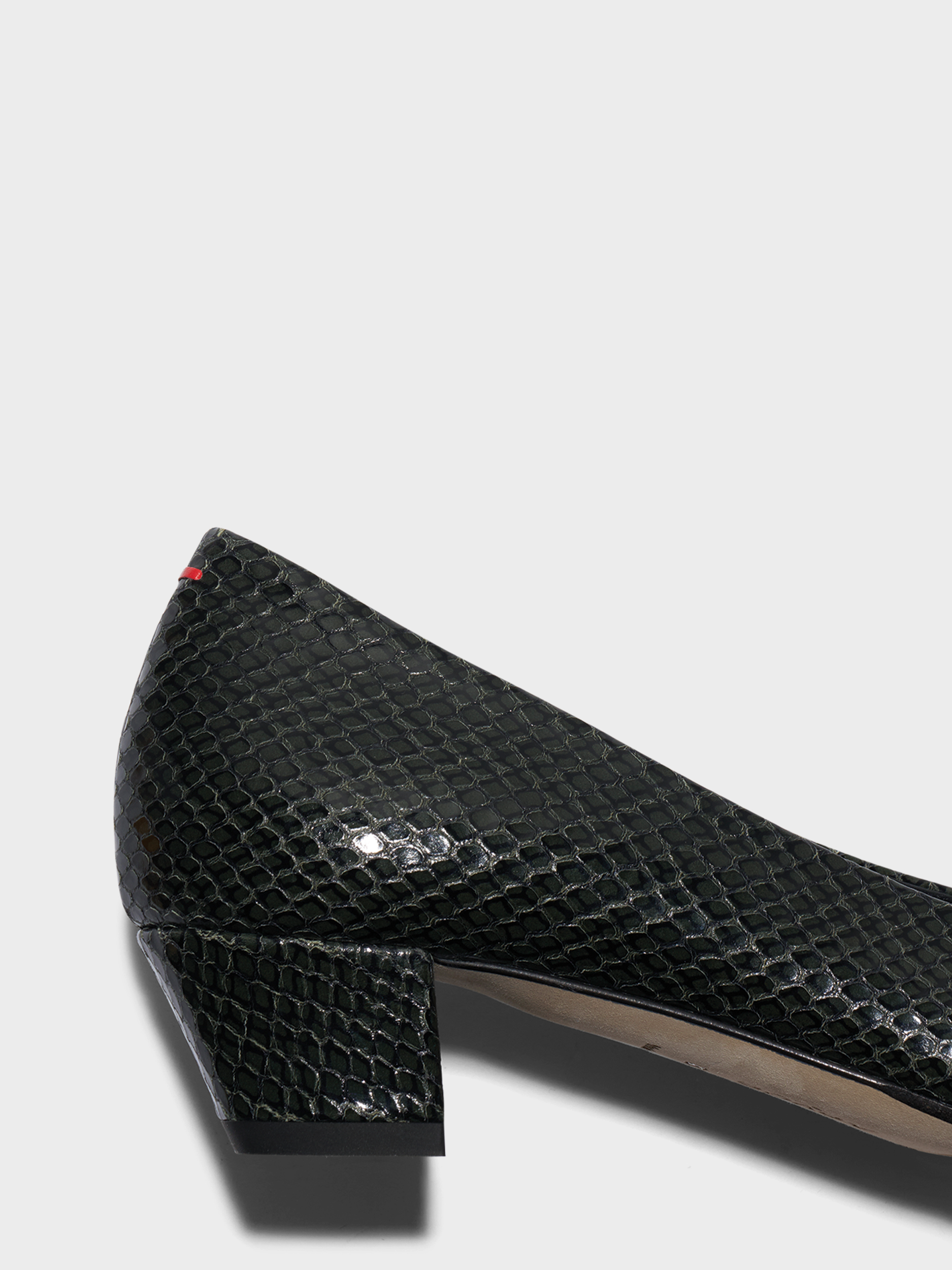 Aeyde | Helia Low-Cut Pumps Leather Pumps for Women | Moss Mini snake | Round Toe | Low Heel | Heel Details