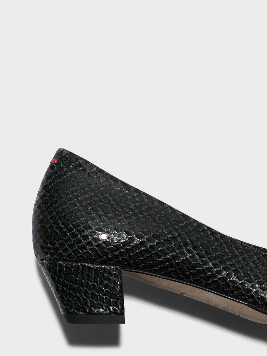 Aeyde | Helia Low-Cut Pumps Leather Pumps for Women | Moss Mini snake | Round Toe | Low Heel | Heel Details