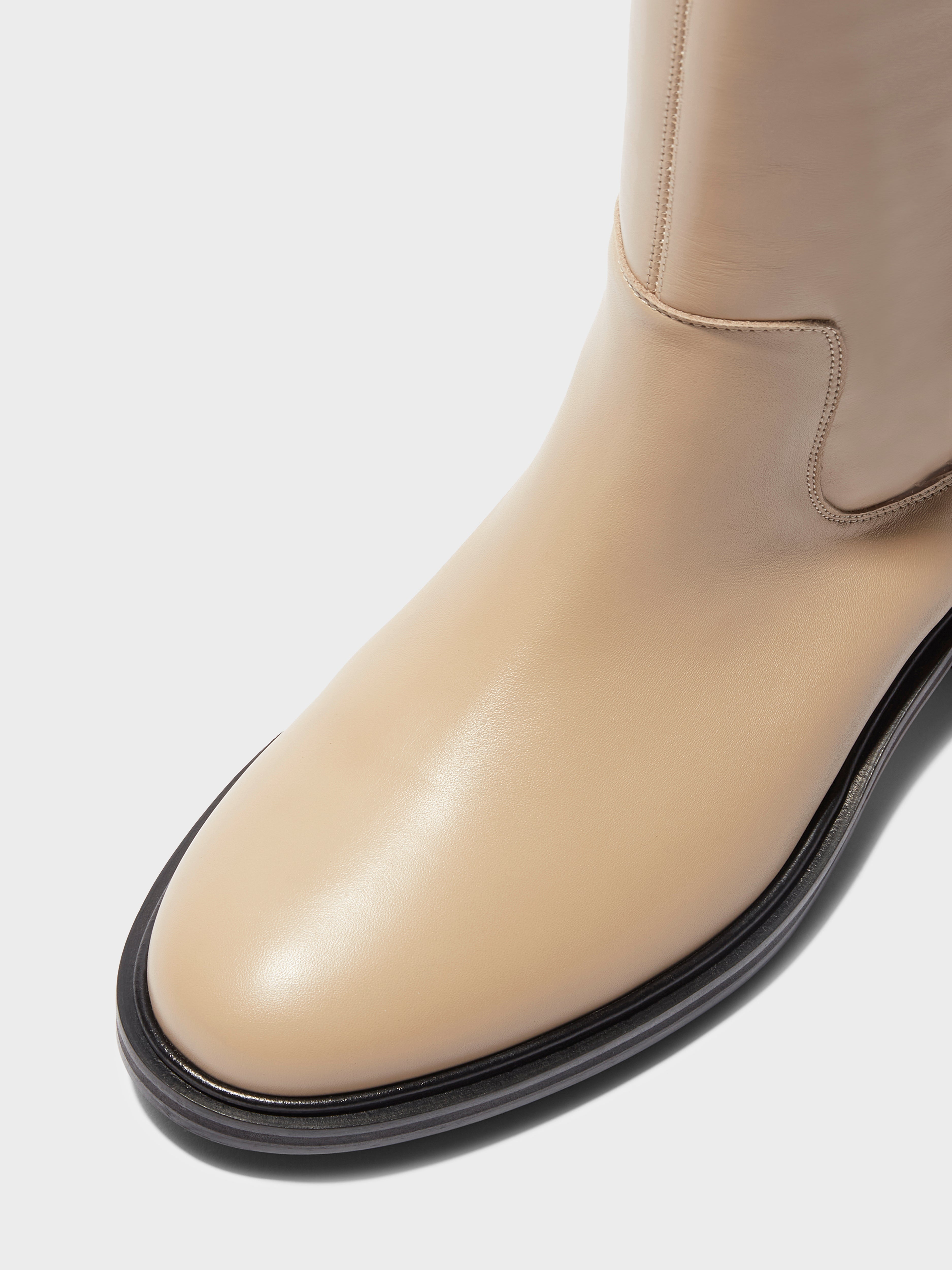 Aeyde | Henry Leather Knee-High Boots Leather Knee High Boots for Women | Latte Calf | Round Toe | Low Heel | Luxury Materials | Handmade in Italy