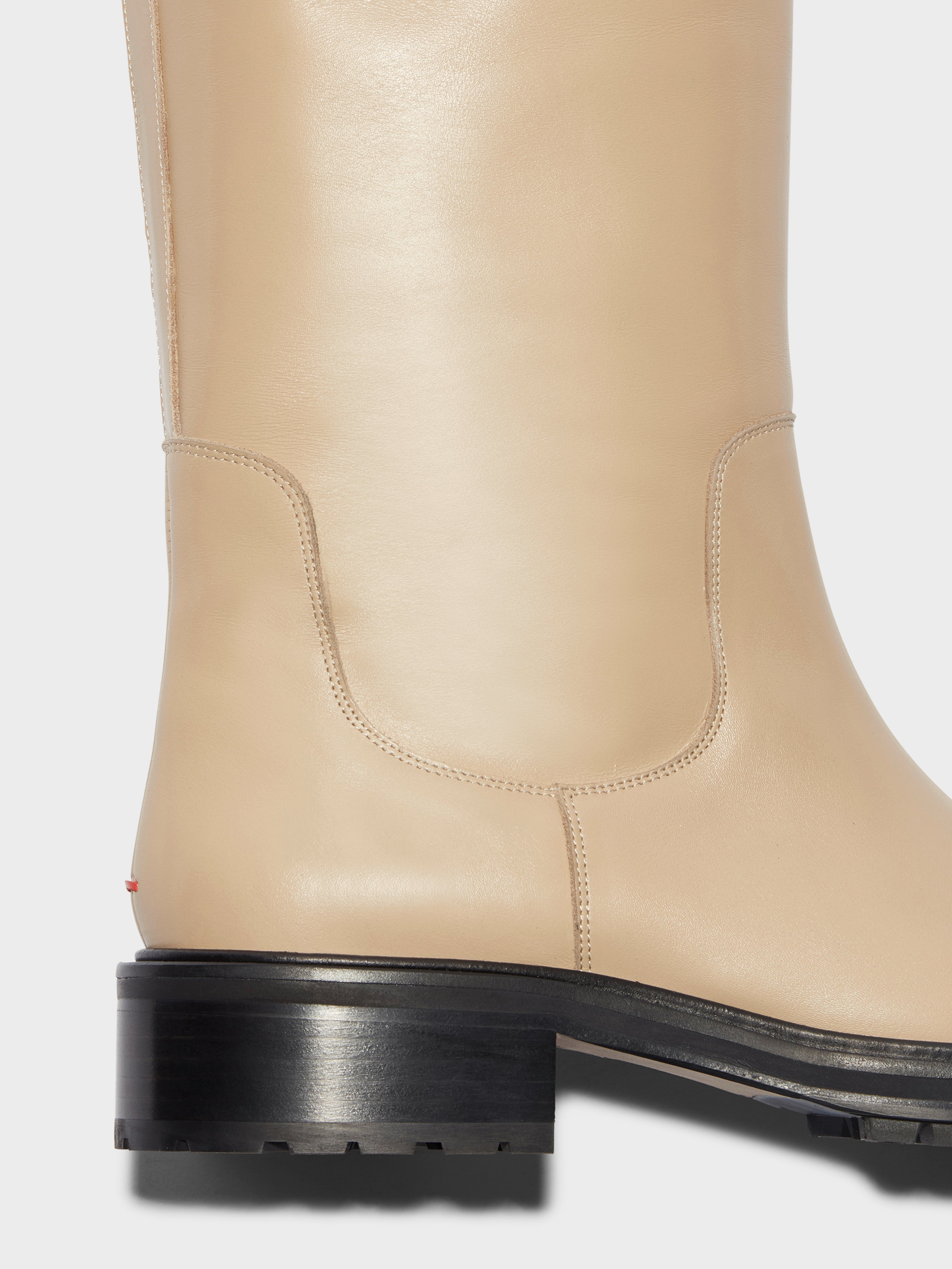Aeyde | Henry Leather Knee-High Boots Leather Knee High Boots for Women | Latte Calf | Round Toe | Low Heel | Heel Details