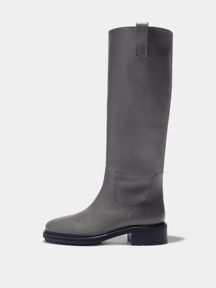Aeyde | Henry Knee-High Boots Leather Knee High Boots for Women | Taupe Calf | Round Toe | Low Heel | Side View