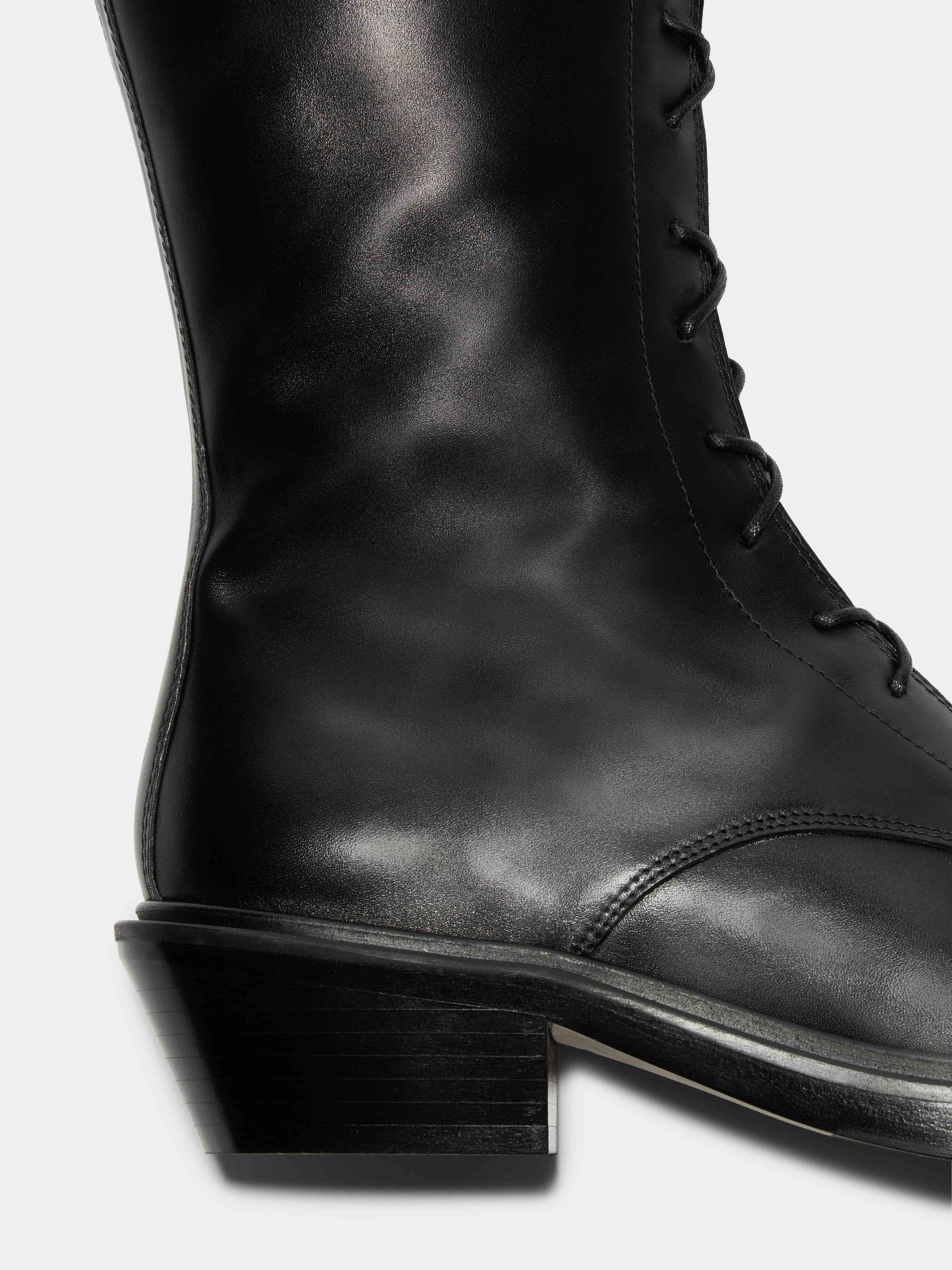 Aeyde | Hetta Leather Biker Boots Leather Ankle Boots for Women | Black Calf | Square Toe | Low Heel | Heel Details