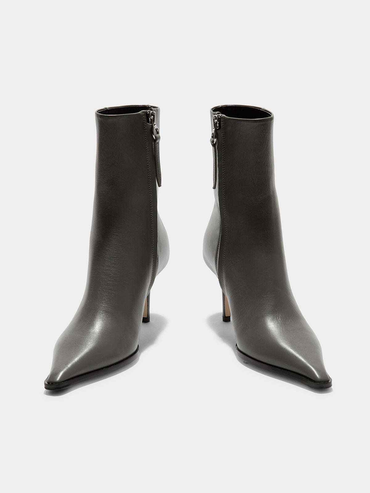 Aeyde | Hexi Leather Ankle Boots Leather Ankle Boots for Women | Cement Calf | Pointed Toe | High Heel | Front View