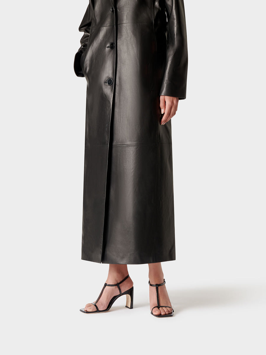 Aeyde | Hilma Leather T-Bar Sandals Leather Heeled Sandals for Women | Black Polido | Square Toe | Mid Heel | Front View