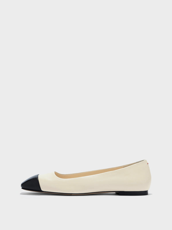 Aeyde | Ida Leather Flats for Women | Creamy/Black Nappa | Square Toe | Flat Heel | Side View